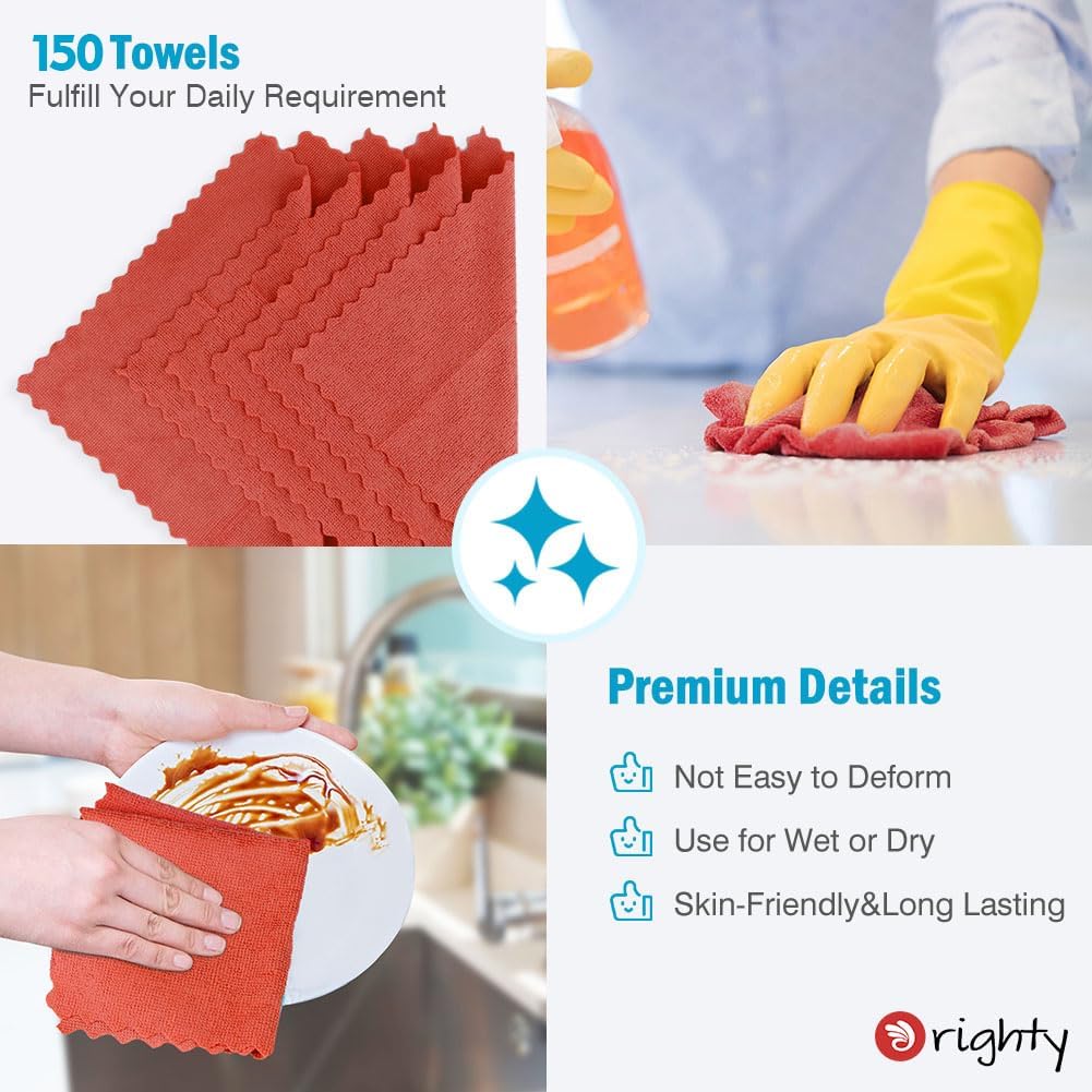 Orighty Cleaning Cloths Bulk, 150 Pack Shop Rags Reusable, Multi-Purpose Shop Towels for Cars
