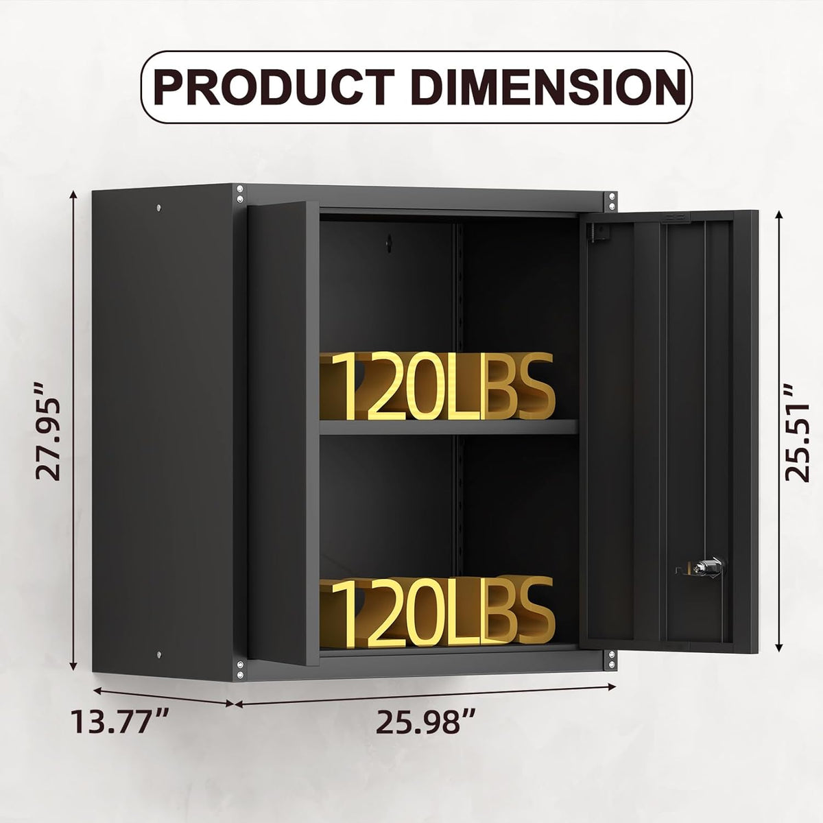 Steel Wall Cabinet, Metal Locking Wall Cabinet, Wall Hanging Metal Cabinet for Garage Tool Storage