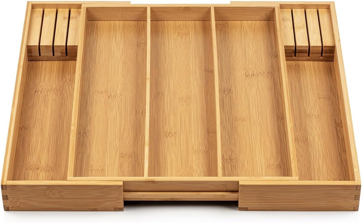 Purawood Kitchen Drawer Organizer with Knife Blocks - Utensil Drawer Organizer for Kitchen, Cutlery