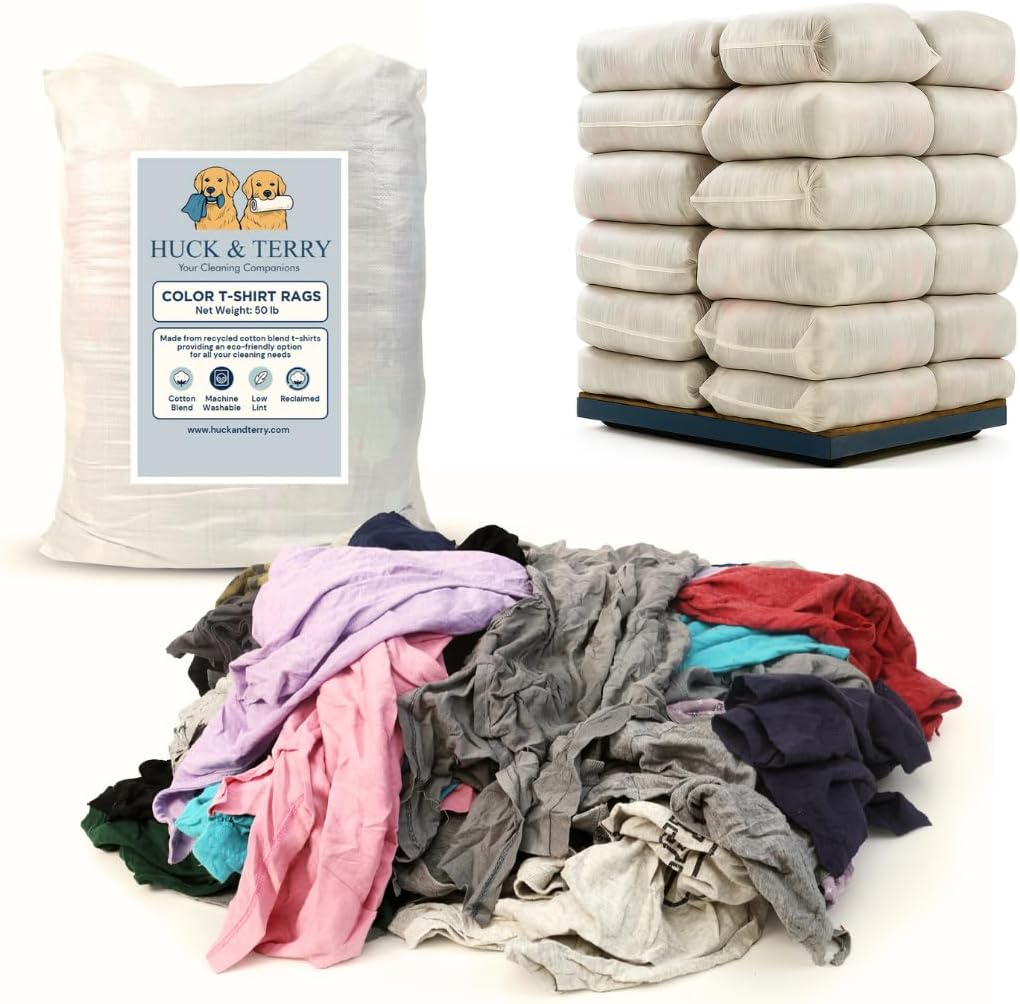 Huck & Terry Tshirt Bag of Rags Multicolored (1,000 LBS, 20x Bales), Cotton Blend, Paint Rags and