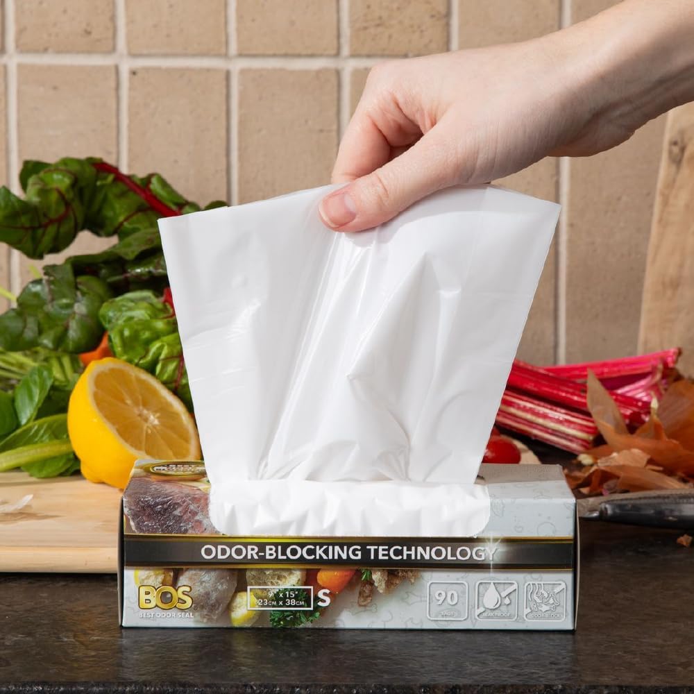 BOS Odor-Sealing Kitchen, Home & Food Small Trash Bags for Waste- Disposable Bags - Scent & Smell