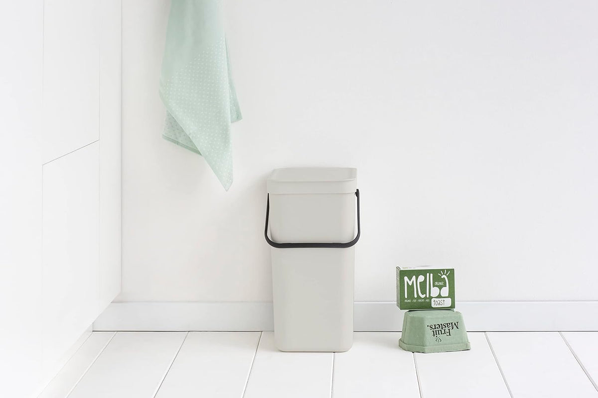 Brabantia Sort & Go Kitchen Recycling Can (4.2 Gal/Light Gray) Stackable Waste Organiser with