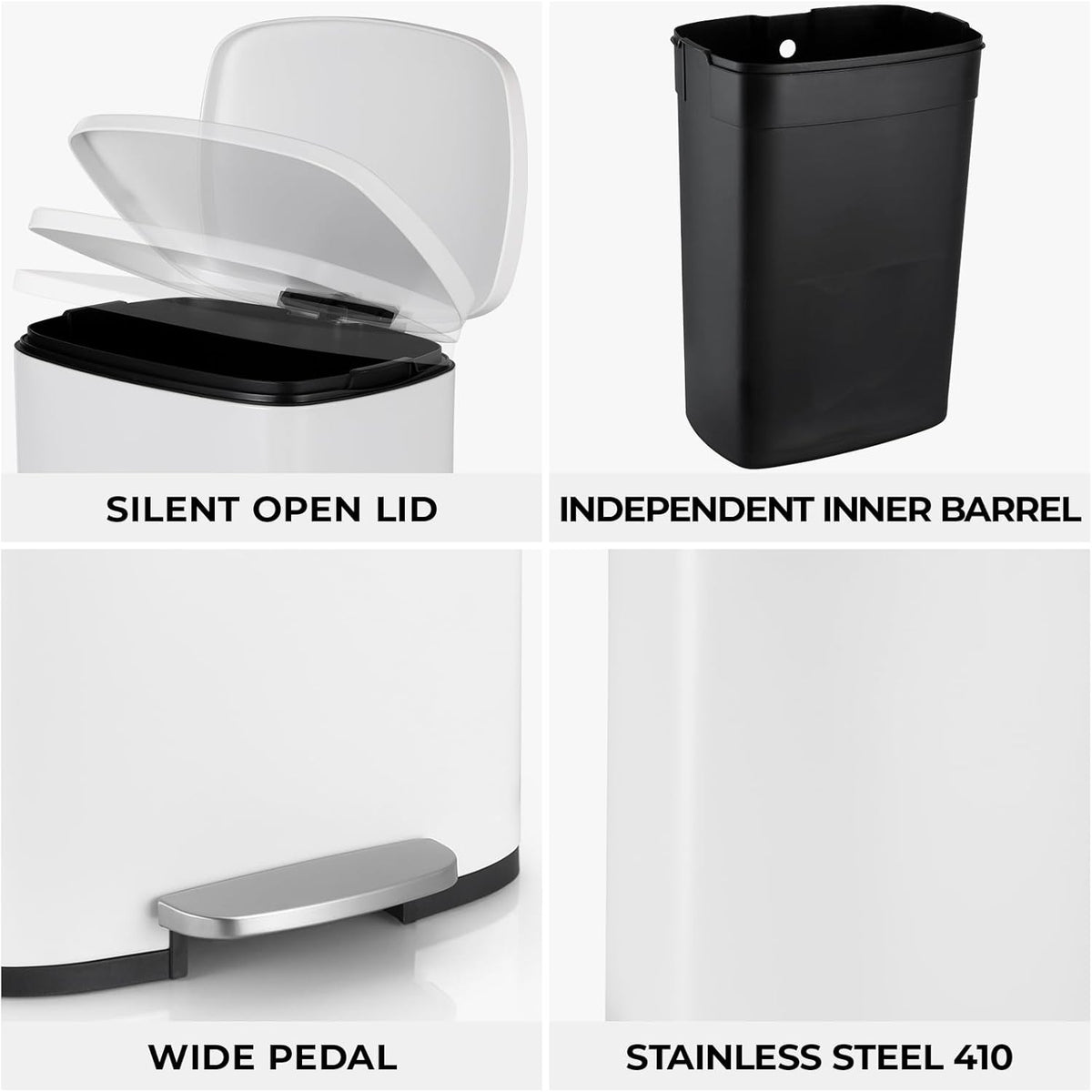 8 Gal Kitchen Trash Can, 30L Recycling or Garbage Bin, Brushed Stainless Steel Waste Basket