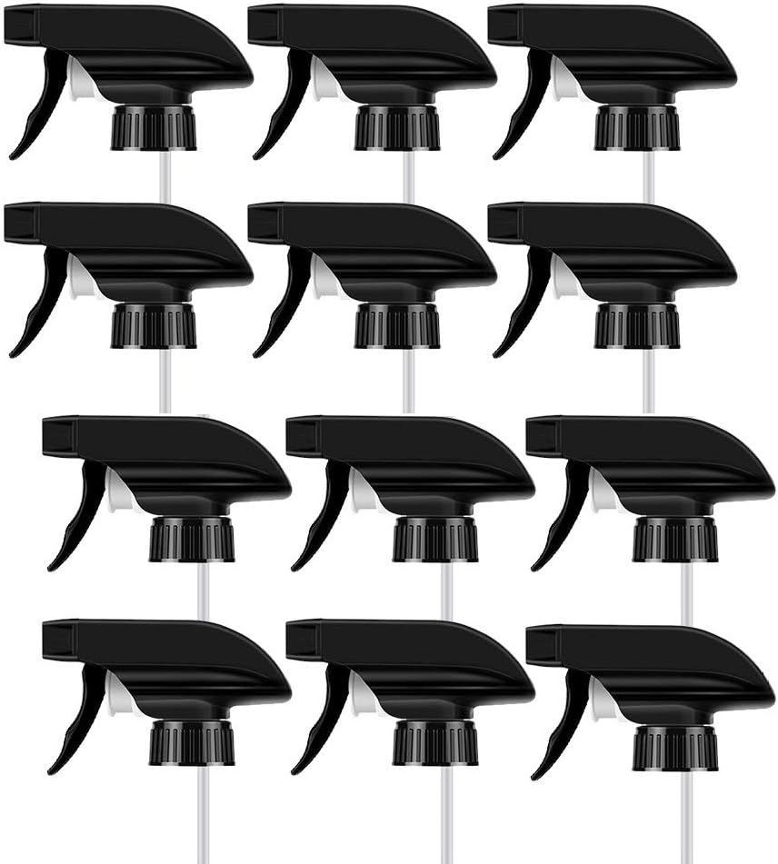 AMORIX 12PCS Spray Bottle Nozzle Trigger Sprayer Black Spray Top - Heavy Duty Replacement Nozzle