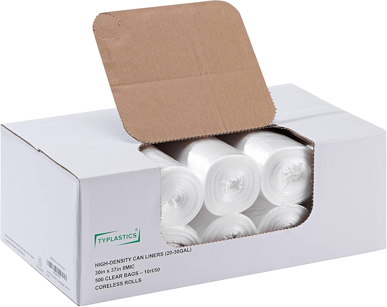 TYPLASTICS 20-30 Gallon Clear Trash Can Liners - 30" x 37" - High Density Garbage Bags - Case of