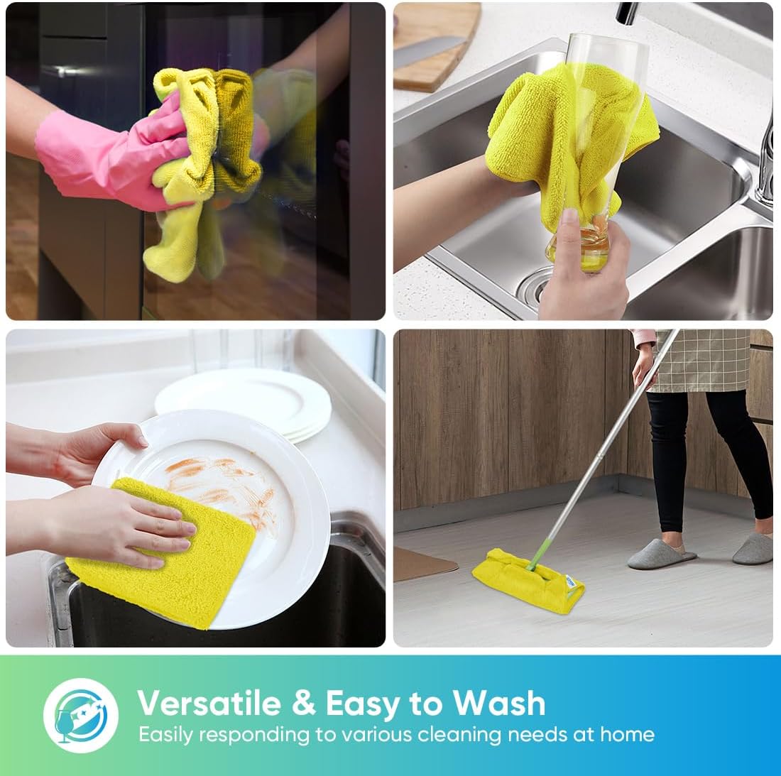 HOMEXCEL Yellow Microfiber Cleaning Cloth, 12 Pack Premium Microfiber Towels for Cars, Lint Free