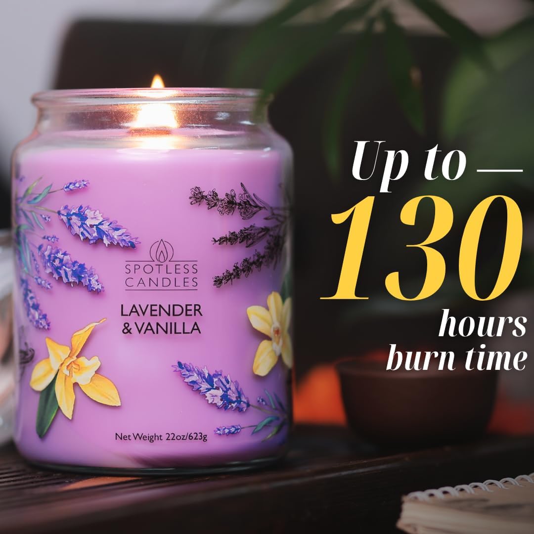 Vanilla & Lavender Candle 22oz Glass Jar with Wooden Wick in a Decorated Jar Within a Presentation