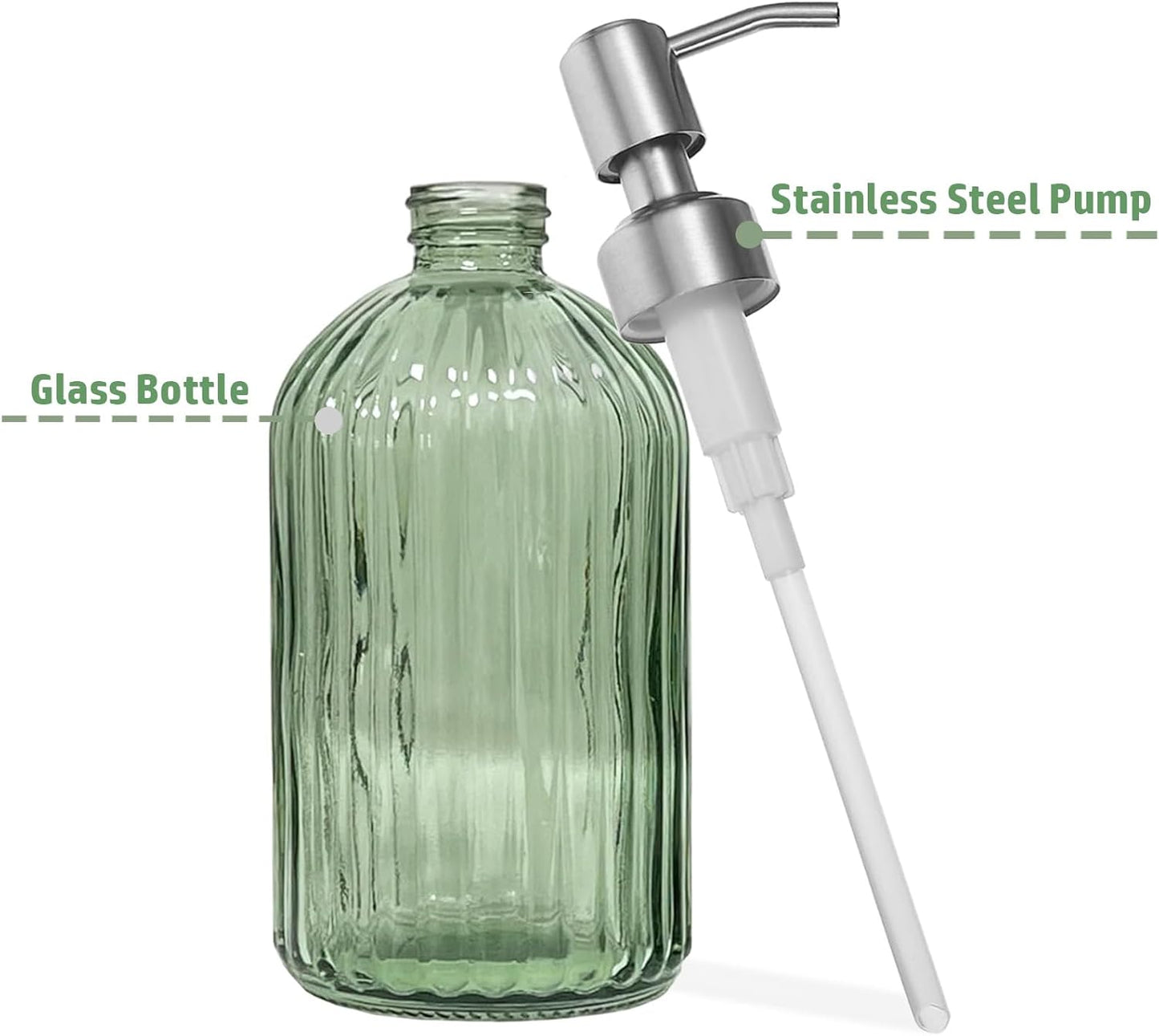 14Oz Green Soap Dispenser Bathroom, Clear Glass Hand Soap Dispensers with Stainless Steel Pump