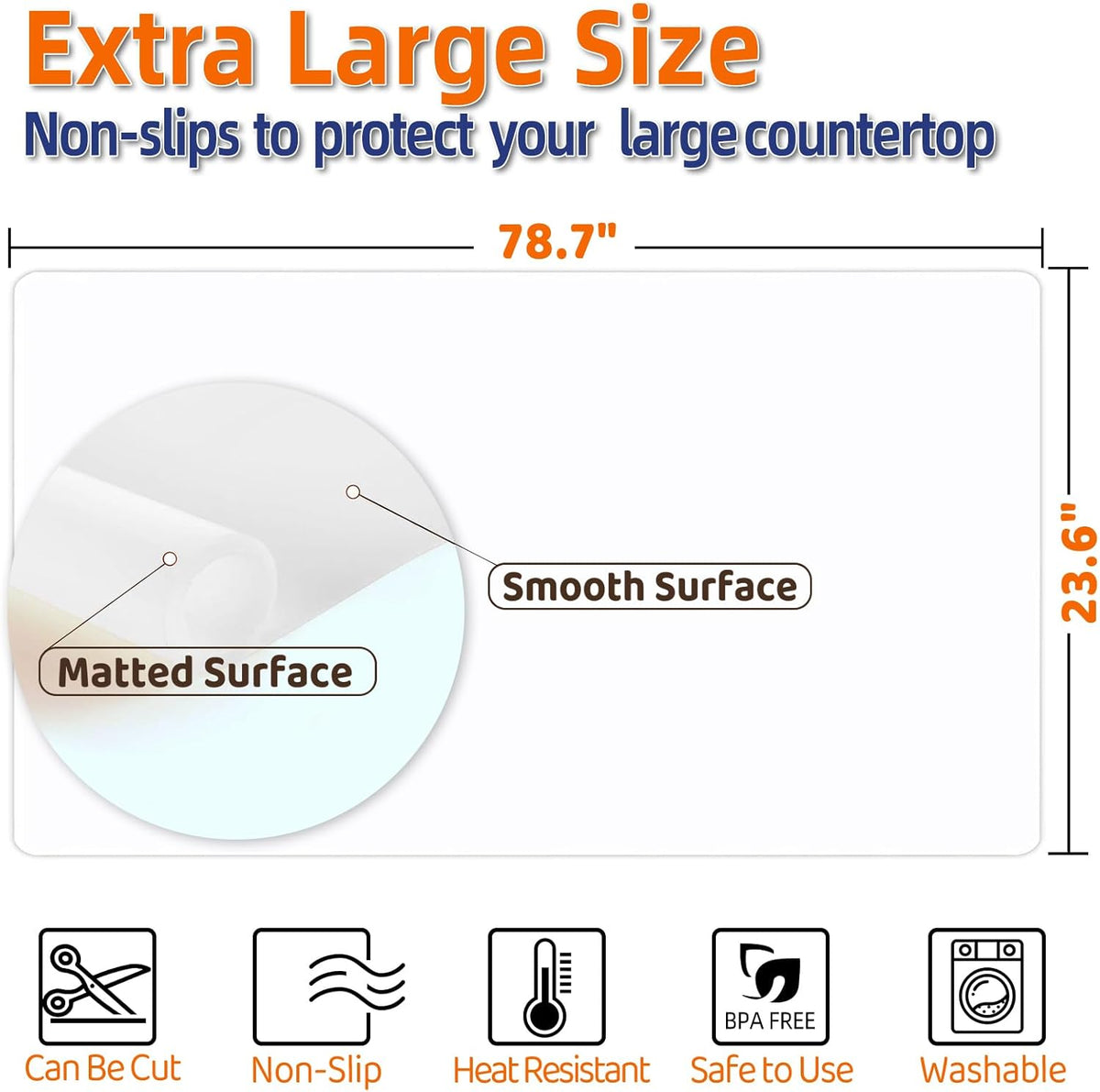 Warome Silicone Mat,78.7”x 23.6” Heat Resistant Mats for Countertop,Extra Large Countertop