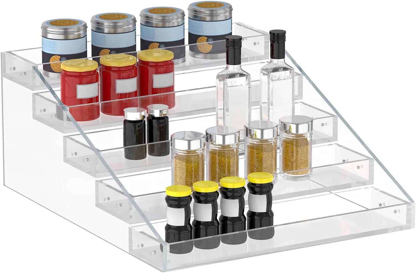 PMMASTO Widen Tiered Spice Rack, Seasoning Organizer, Clear Acrylic Vertical Shelves Can Organizer