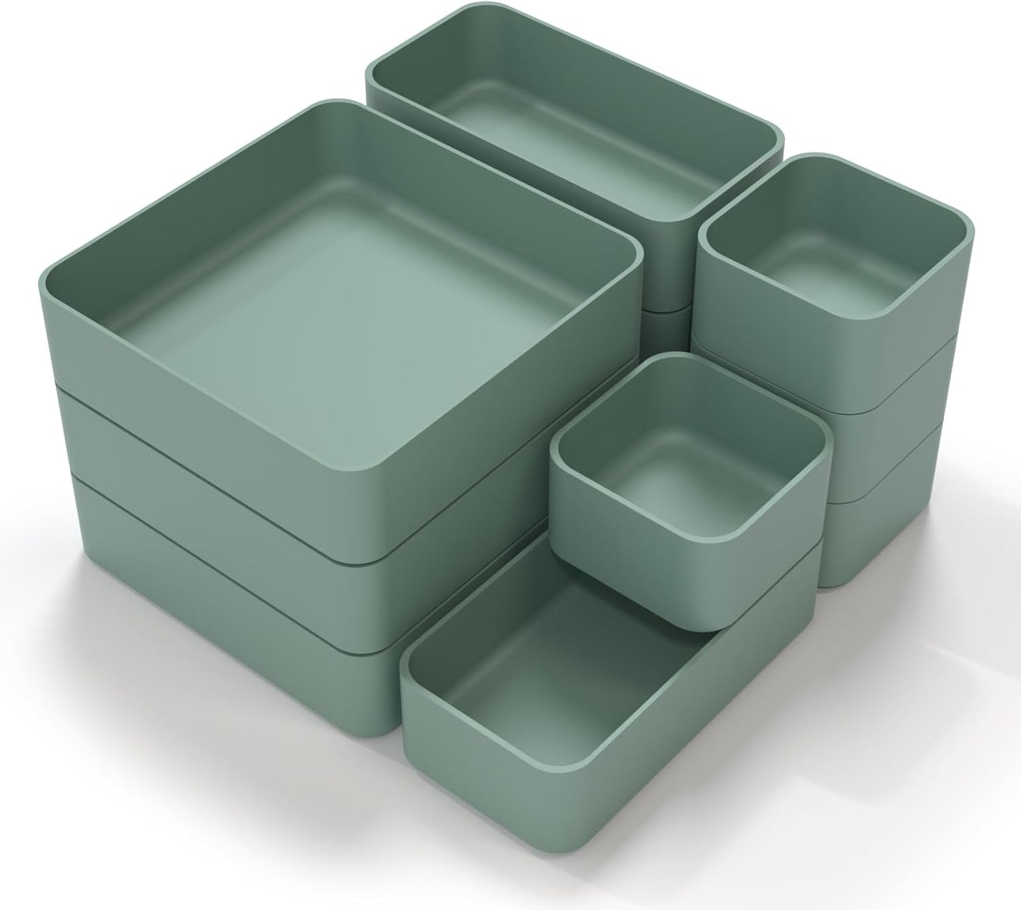 11-Piece Stackable Drawer Organizer Set, Multi-size Desk Drawer Organizer Trays Vanity Storage Bins