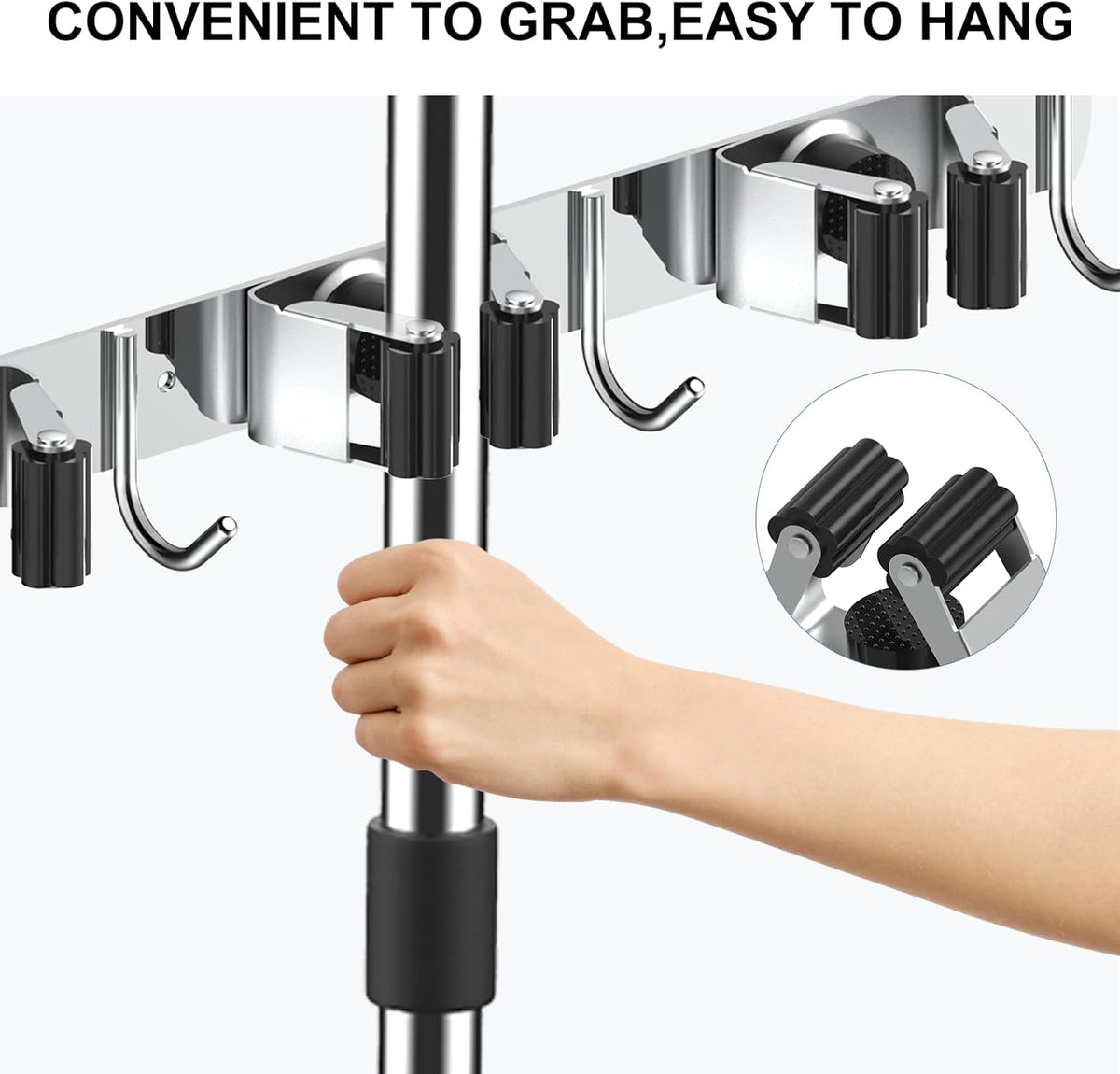 nacena Broom holder Wall Mount, 2-Pack Stainless Steel Self-Adhesive Mop and Broom Hooks Heavy Duty