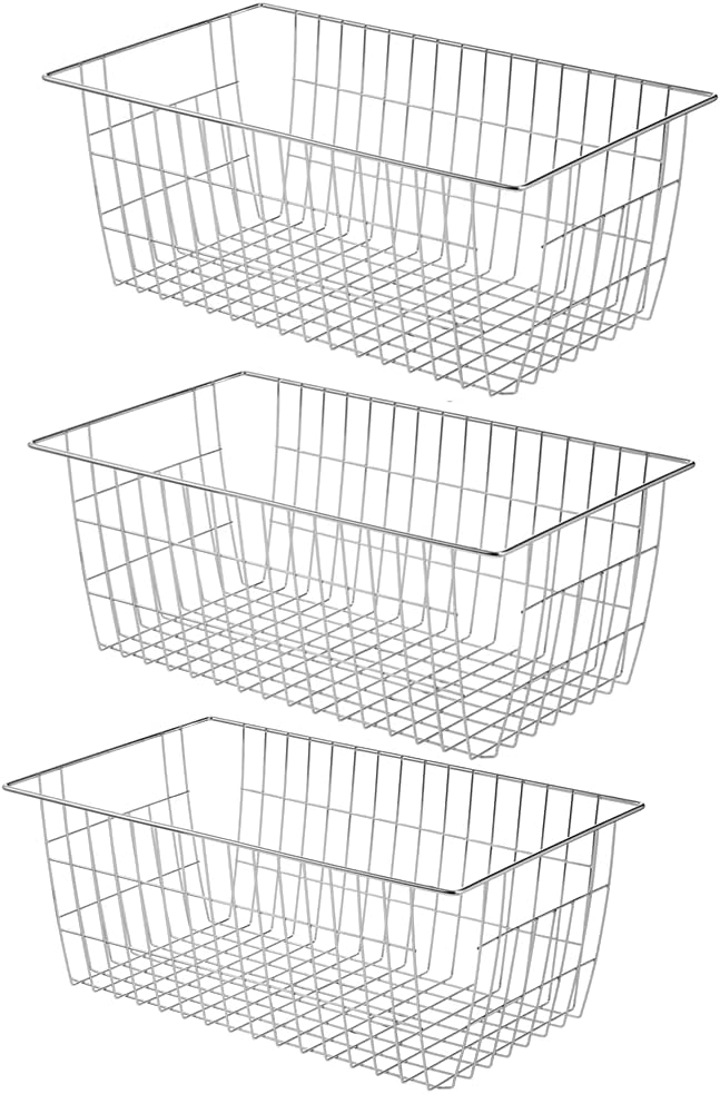 Slideep Wire Baskets Farmhouse Freezer Organizer Storage Bin Basket with Handles, Food Storage for