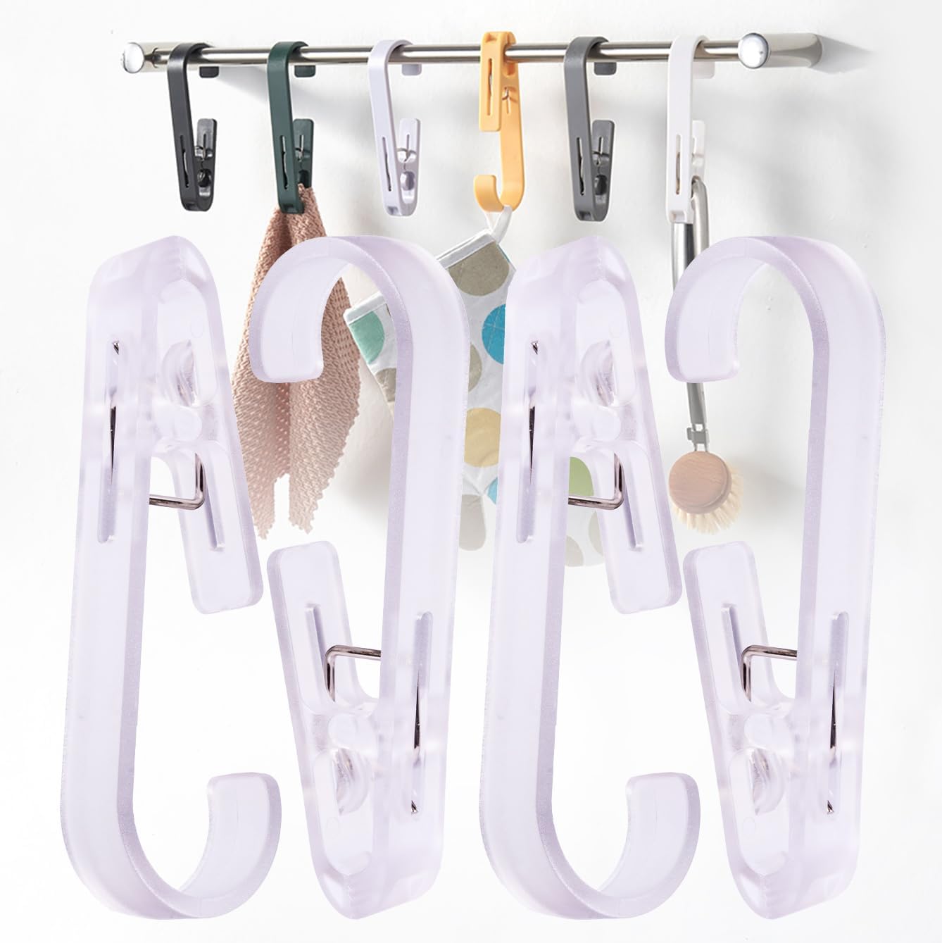 iBetterLife Laundry Hooks Hanging Clips - 4Pcs Heavy Duty Outdoor Clothes Pins, Closet Organizer