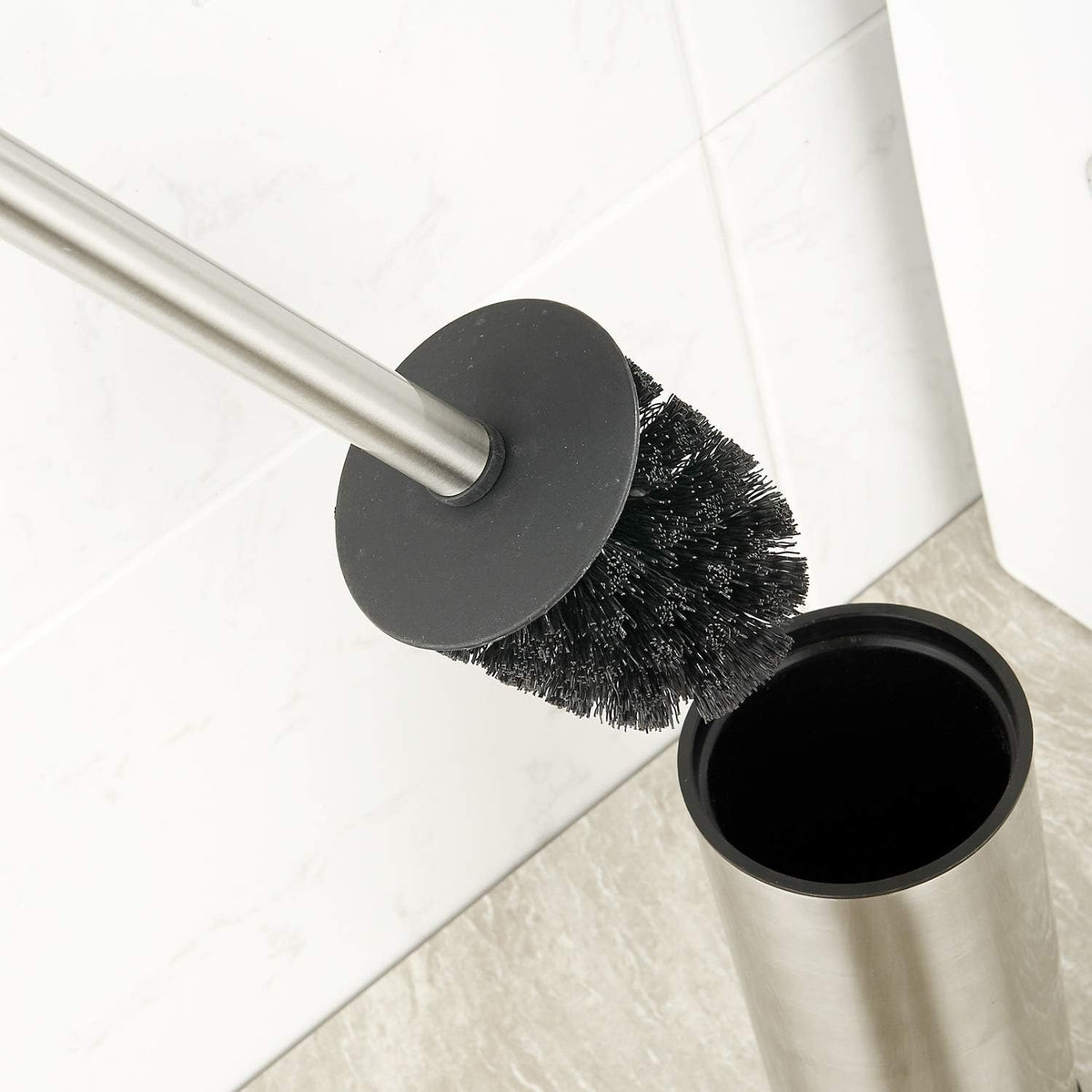 BGL Toilet Brush Holder Brushed Nickel, Stainless Steel 304 Brushed Nickel Round Freestanding