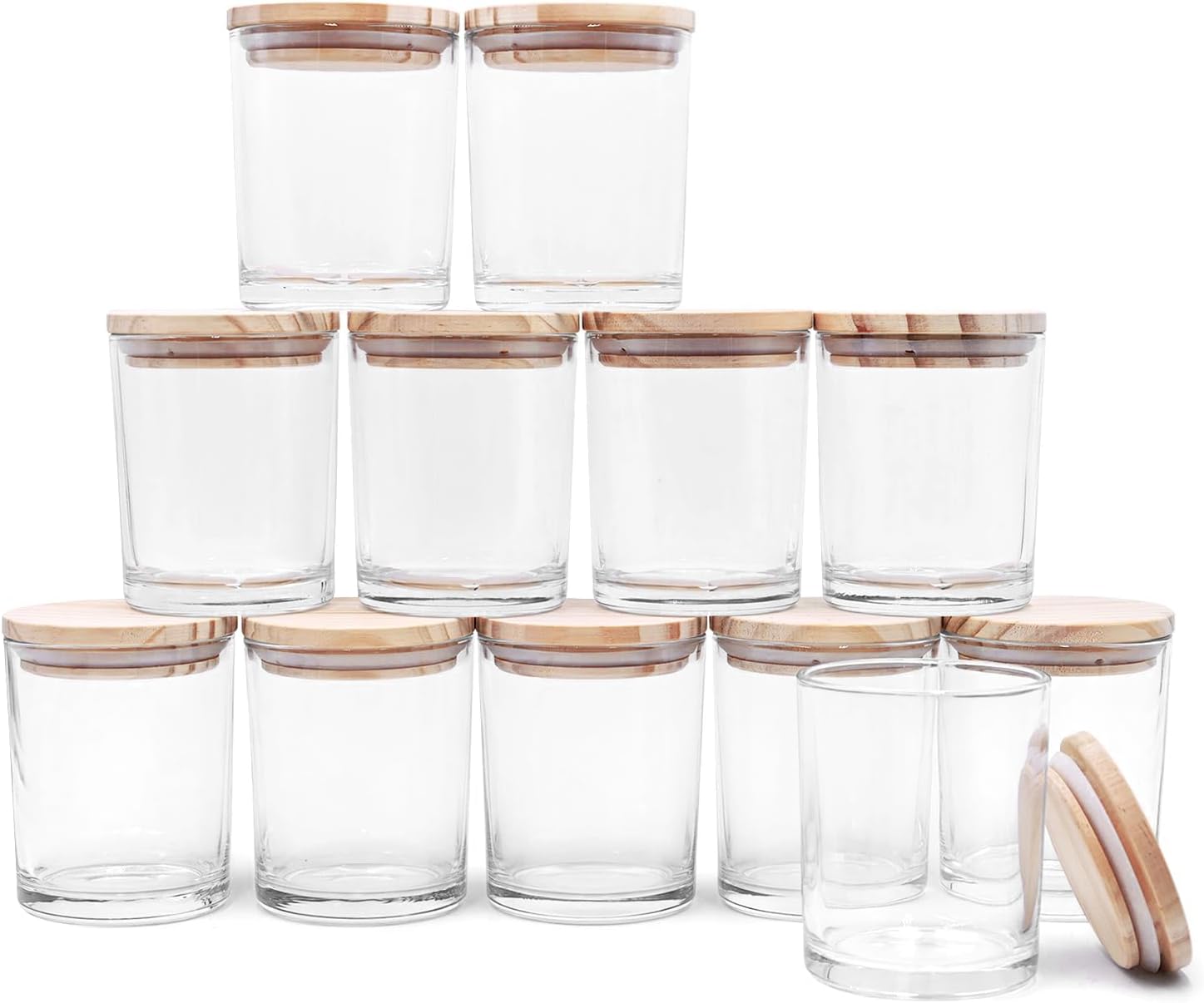 Thick Candle Jars for Making Candles 12 Pcs, 7 OZ Empty Jars with Wood Lids for Candle Making