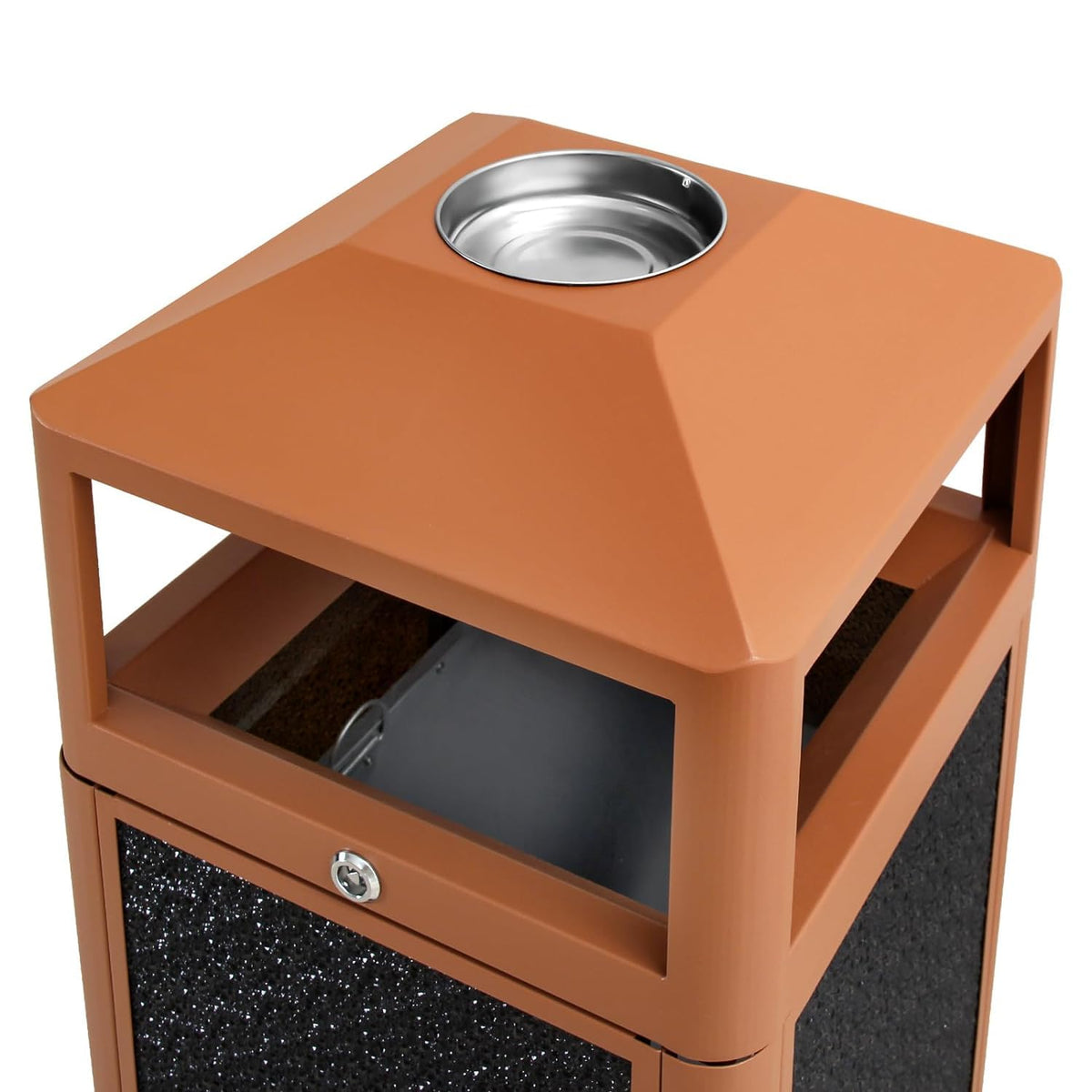 Square Waste Container with Dome Lid | Commercial Outdoor Garbage and Trash Container, Brown 15