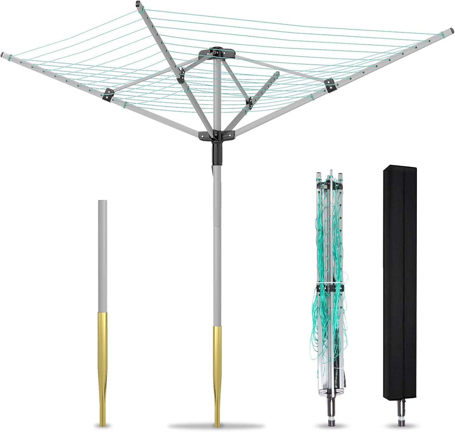 Outdoor Umbrella Drying Rack 165 Feet Umbrella Clothesline with 12 Lines Rotary Drying Rack