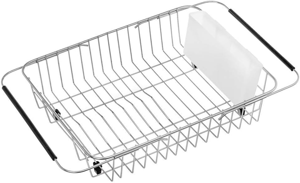 SANNO Dish Drying Rack, Expandable Dish Drainer Over Sink in Sink On Counter with Utensil