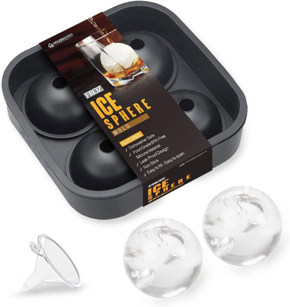 Housewares Solutions Froz Ice Ball Maker – Novelty Food-Grade Silicone Ice Mold Tray With 4 X 4.5cm
