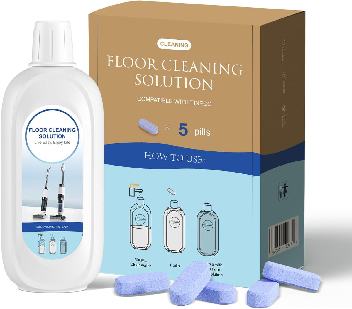5 Bottles Compatible with Tineco Cleaning Solution 500ml Per Bottle Lavender Scents Floor Cleaner