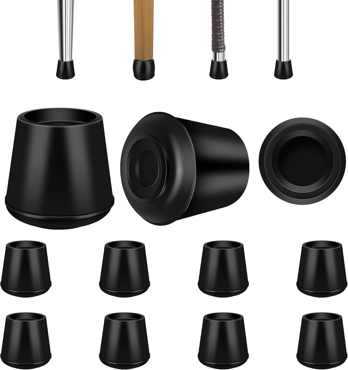 1-1/8” Round Rubber Chair Leg Tips Caps, Chair Leg Floor Protectors, Non-Slip Chairs Legs Caps