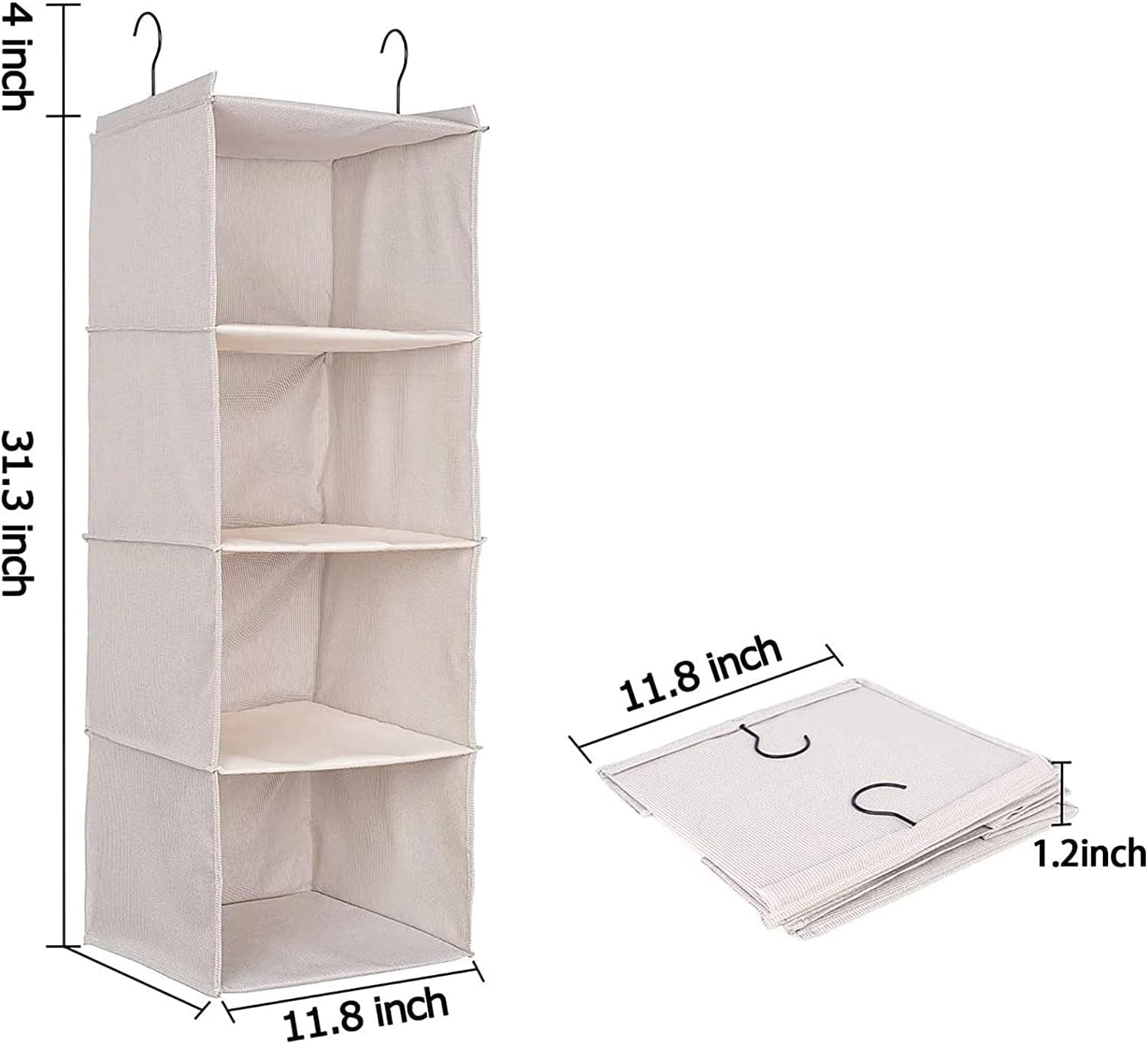 Hanging Closet Organizer and Storage, Foldable 4-Shelf Wardrobe Clothes Shelves Organizer
