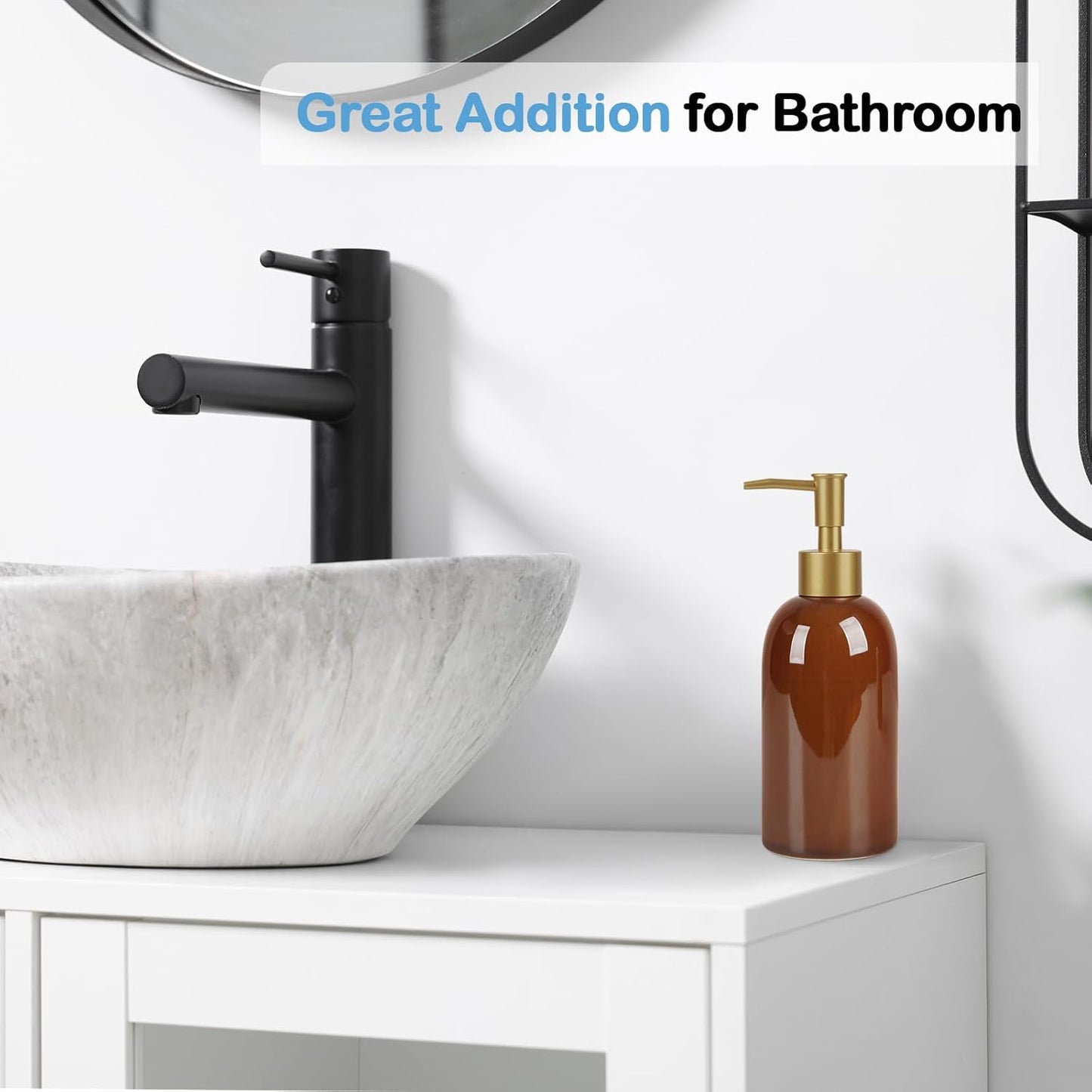 Natheeph 14OZ Ceramic Soap Dispenser Ceramic Soap Pump Dispenser Can Fill Liquid for