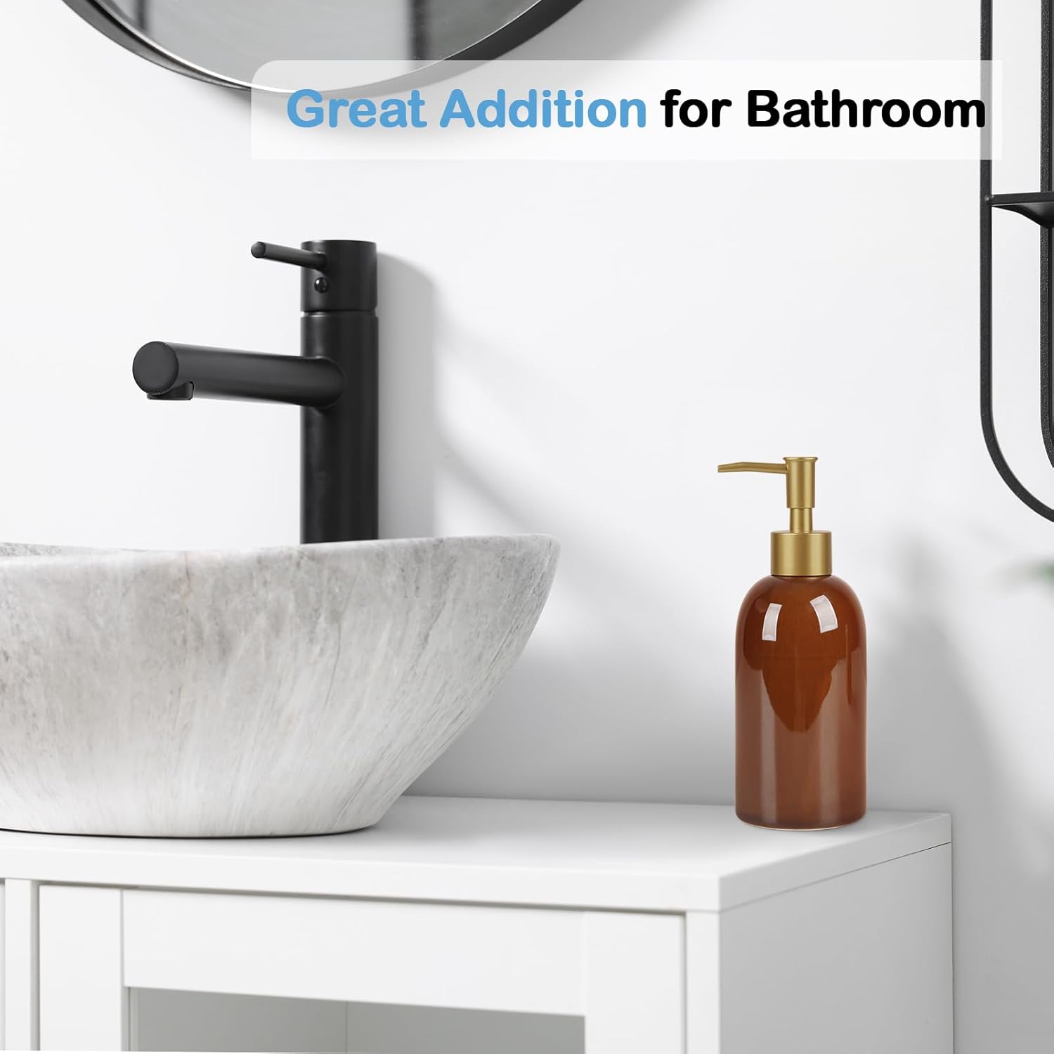 Natheeph 14OZ Ceramic Soap Dispenser Ceramic Soap Pump Dispenser Can Fill Liquid for