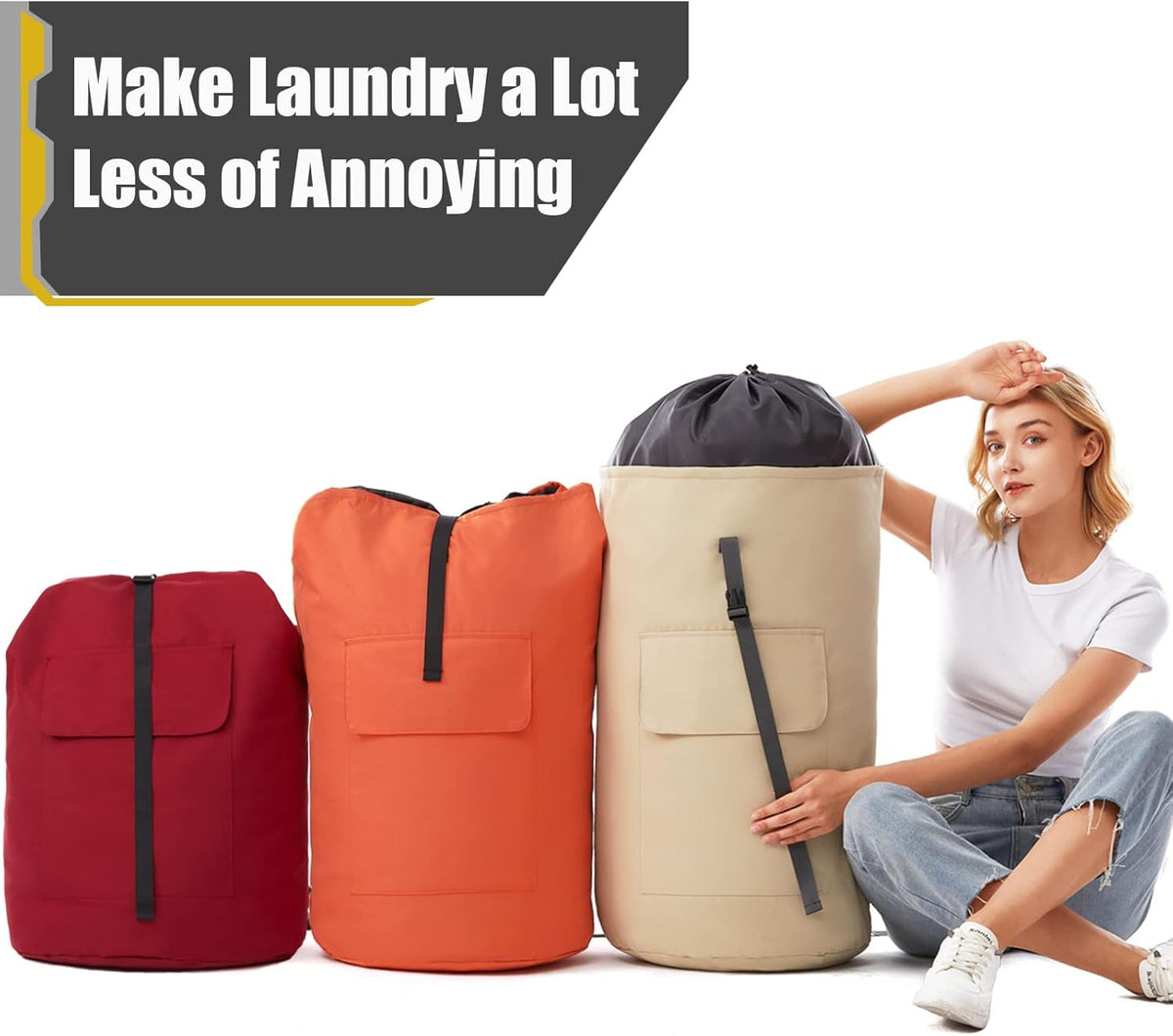 Extra Large Laundry Bag 115L, College Dorm Room essentials, Laundry Backpack Bag for College, Red