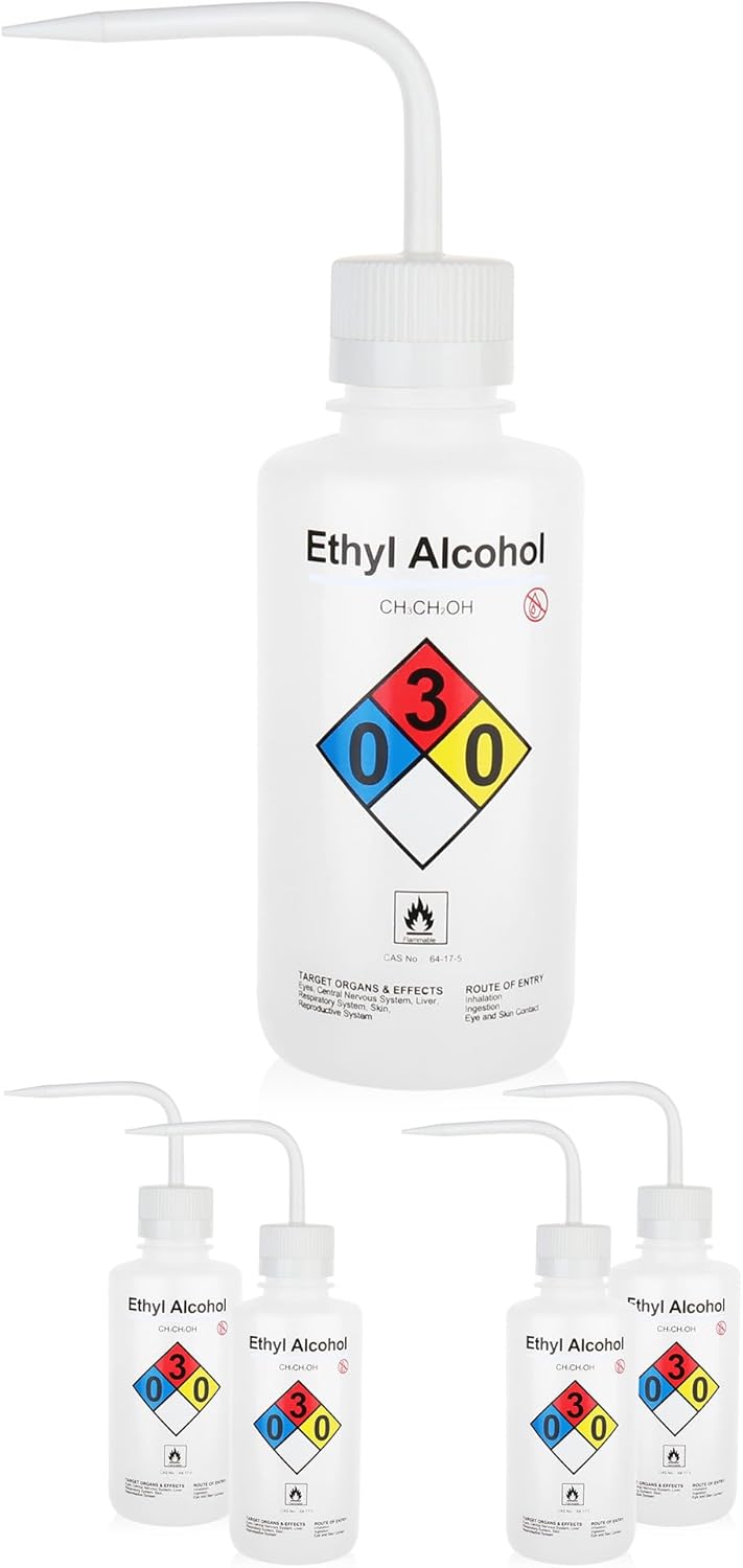 4PCS of Ethyl Alcohol Wash Bottles, Vol.500ml (17oz), Narrow Mouth, Self-Venting Safety Wash