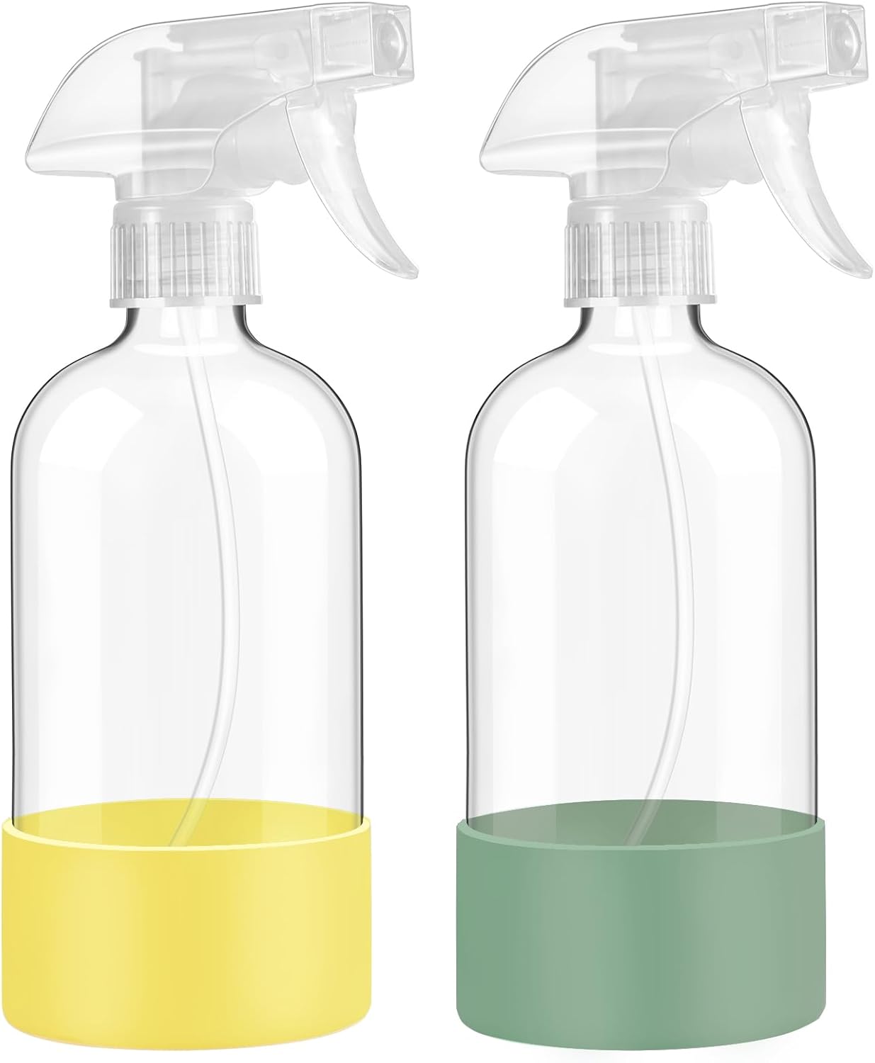 Glass Spray Bottles with Silicone Sleeve Protection, 16 oz Empty Refillable Containers, Reusable
