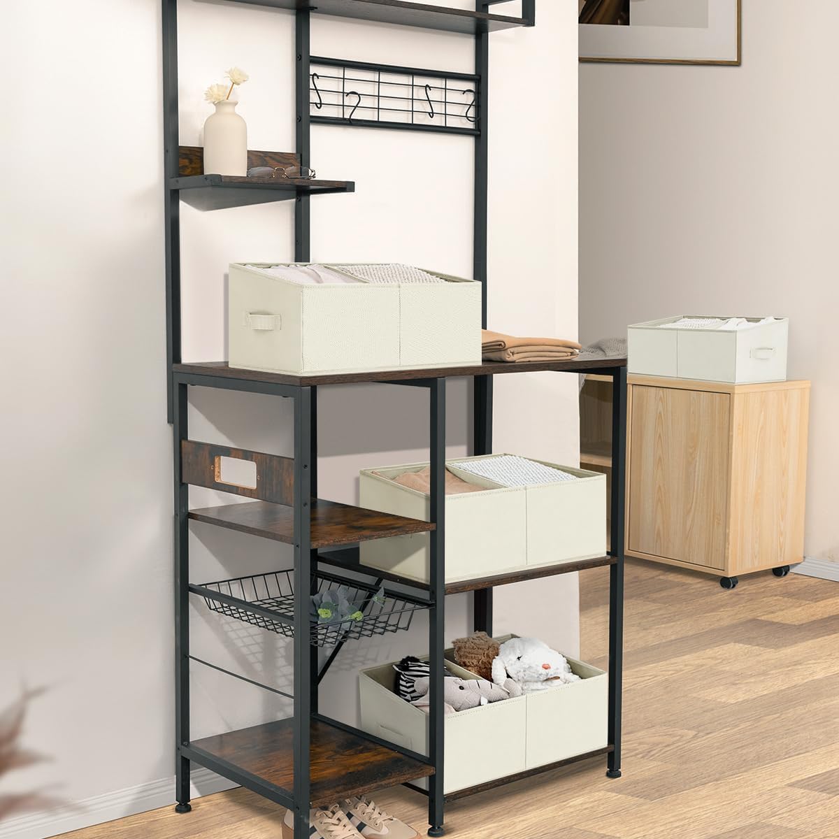DIMJ Closet Storage Bins, 5 Pack Storage Baskets for Shelves, Foldable Closet Organizer with