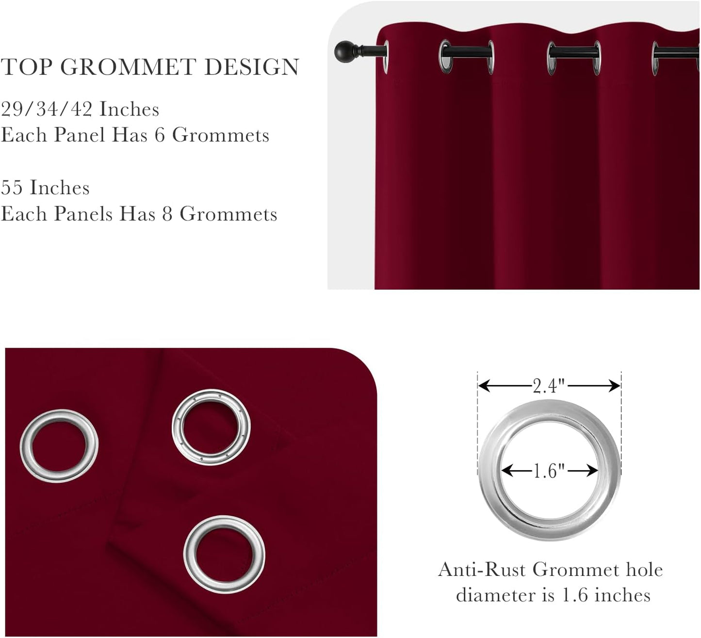 PONY DANCE Christmas Burgundy Red Blackout Curtains and Drapes, Thermal Insulated Solid Rod Pocket