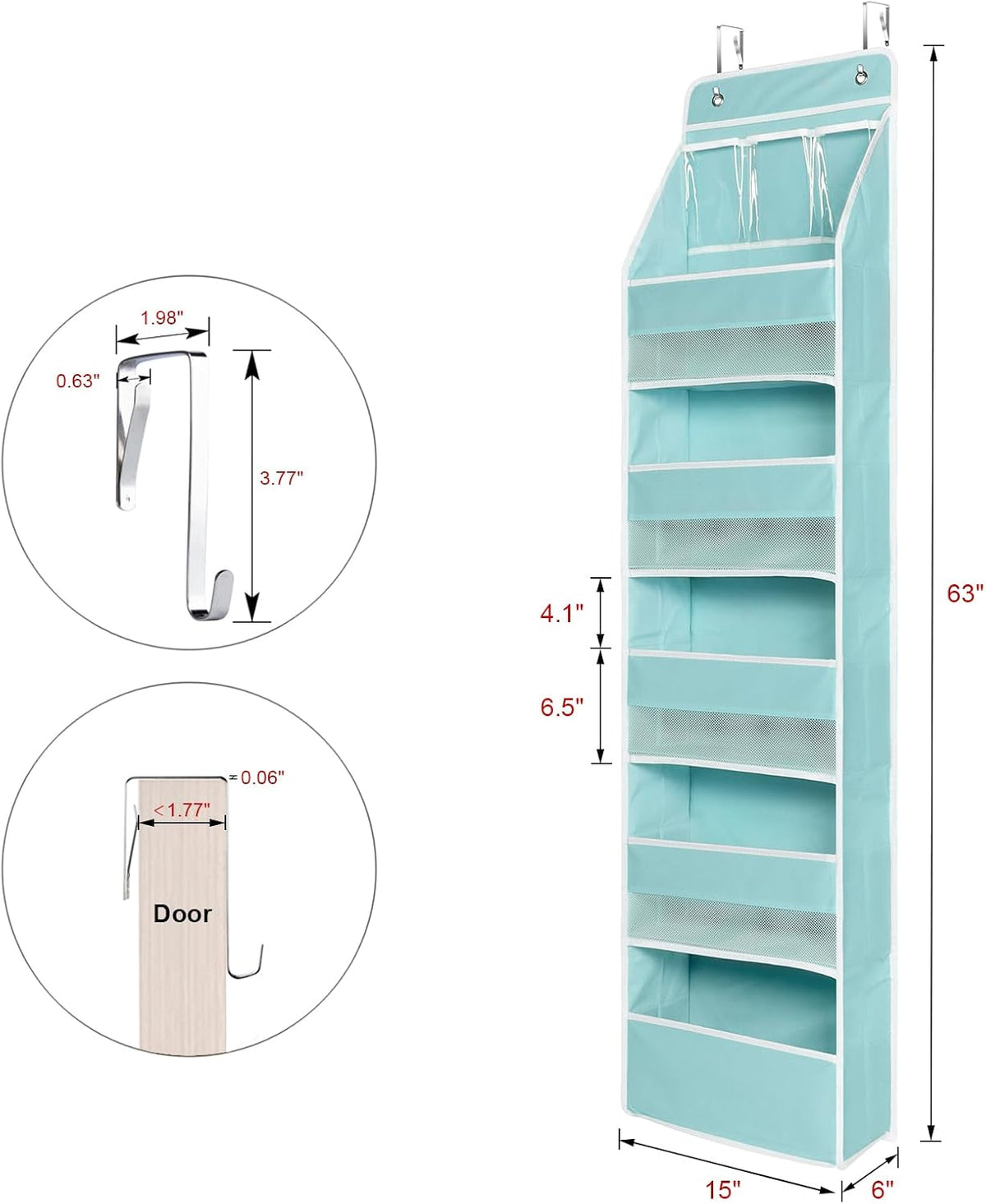 Univivi 6-Shelf Over Door Hanging Organizer Fabric Baby Door Storage with 5 Large Pockets and 3