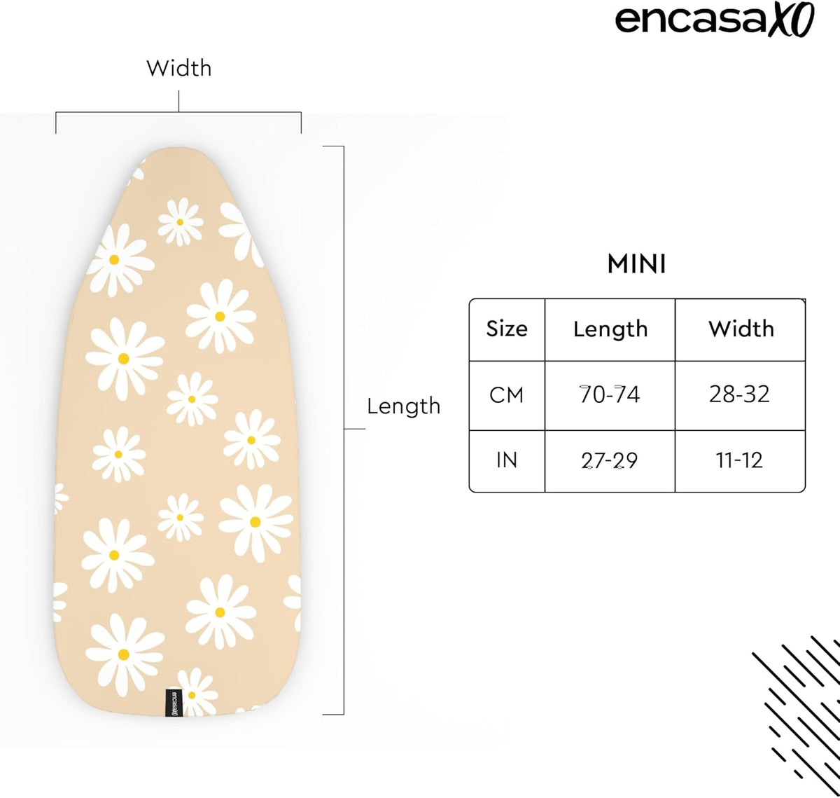 Encasa XO Ironing Board Cover and Pad 28"x12" - Thick 3mm Felt Padding, Drawstring Tightening &