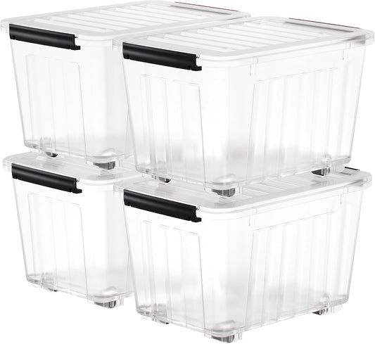 Nazhura 97 Quart Plastic Storage Bin, Stackable and Nestable Storage Boxes with Lids and Secure