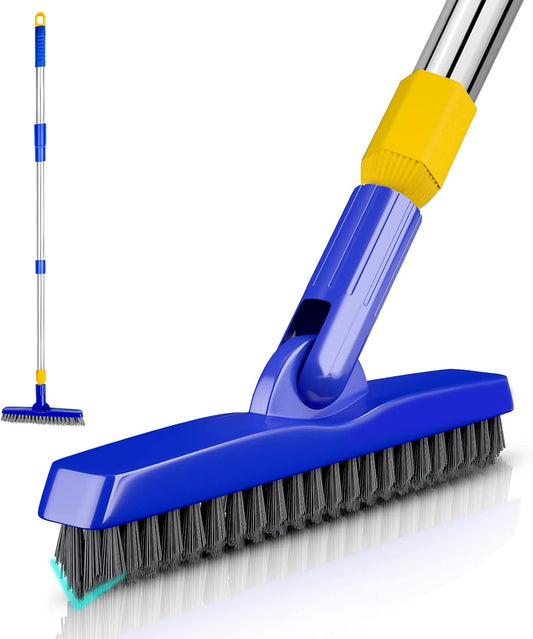 ITTAR Grout Brush with Long Adjustable Handle, Swivel Scrub Brush, V-Shape Grout Line Scrubber with