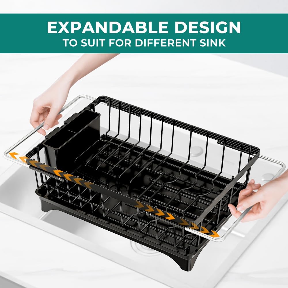 Small Dish Drying Rack in Sink, Expandable Stainless Steel Dish Drainers for Kitchen Counter, with