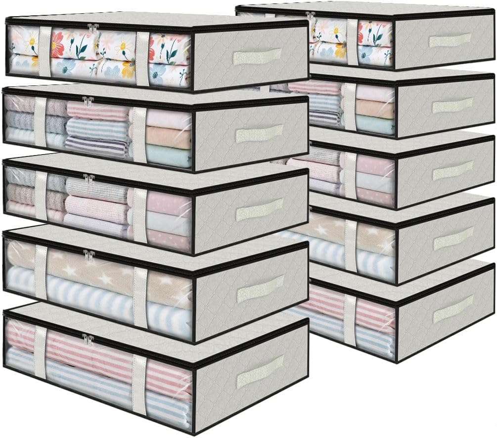 StorageRight Under Bed Storage Bins, 10-Pack 40L Foldable Fabric Storage Bags with Transparent