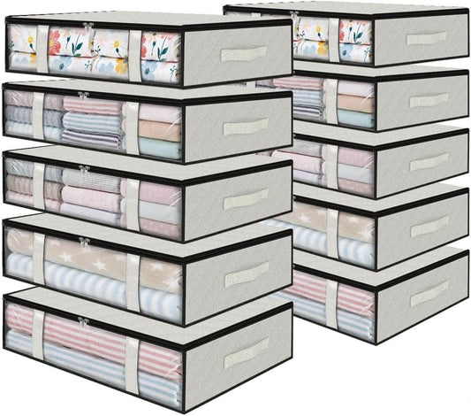 StorageRight Under Bed Storage Bins, 10-Pack 40L Foldable Fabric Storage Bags with Transparent