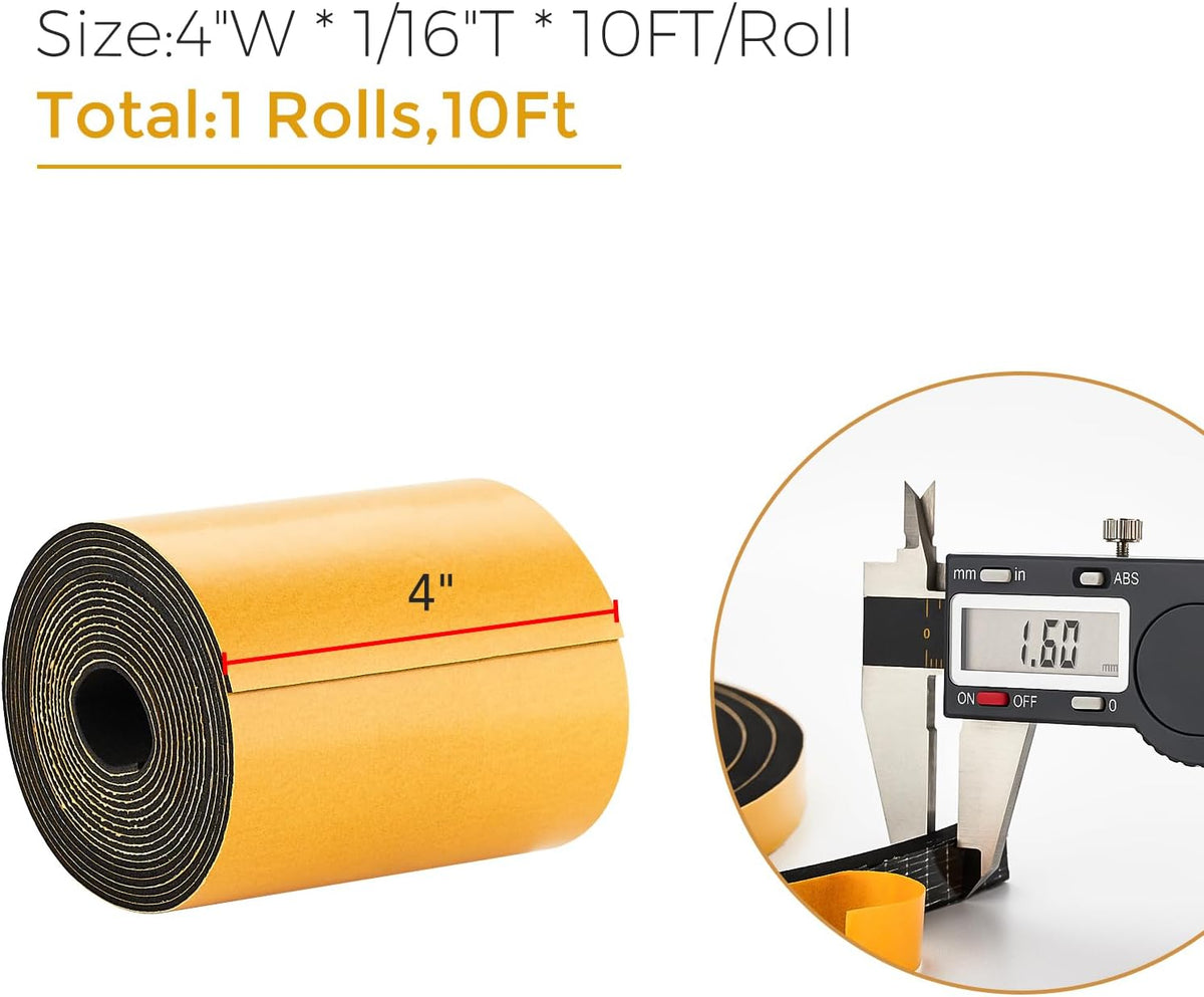 10 Feet Weather Stripping Door Seal, 4" Wide X 1/16" Thick Door Seal Strip High Density Foam Tape