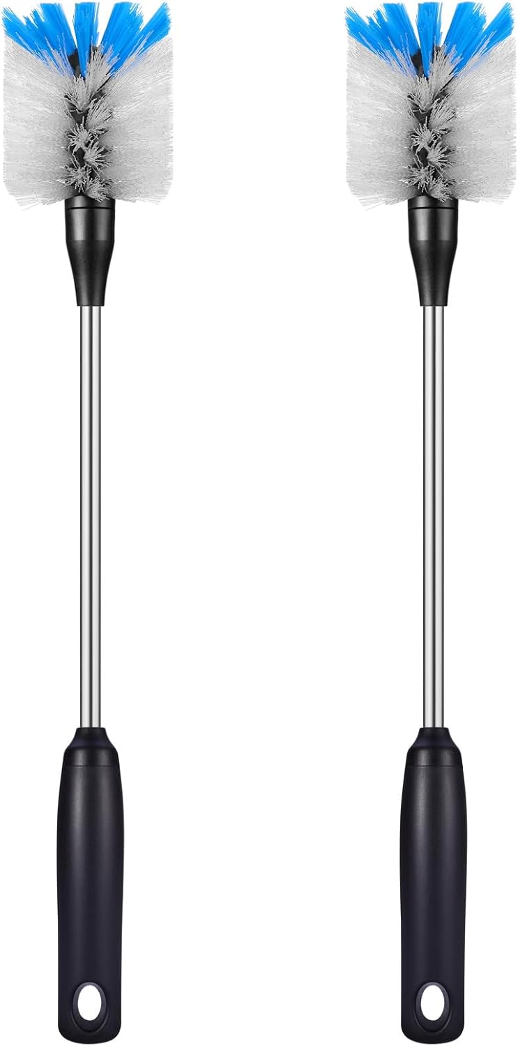 Stainless Steel Bottle Brush with Replaceable Head, 2 Pack Long Handle Scrubbing Brush for Water
