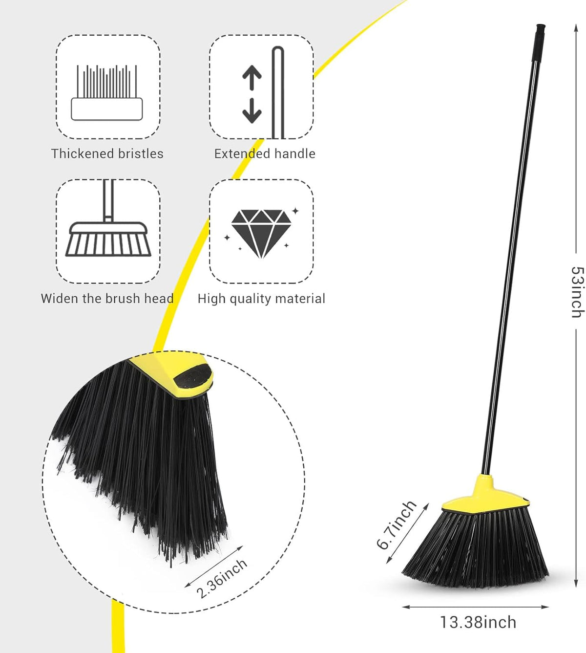 12 Pcs Heavy Duty 53 Inch Commercial Angle Brooms for Sweeping Indoor Outdoor - Black Broom with