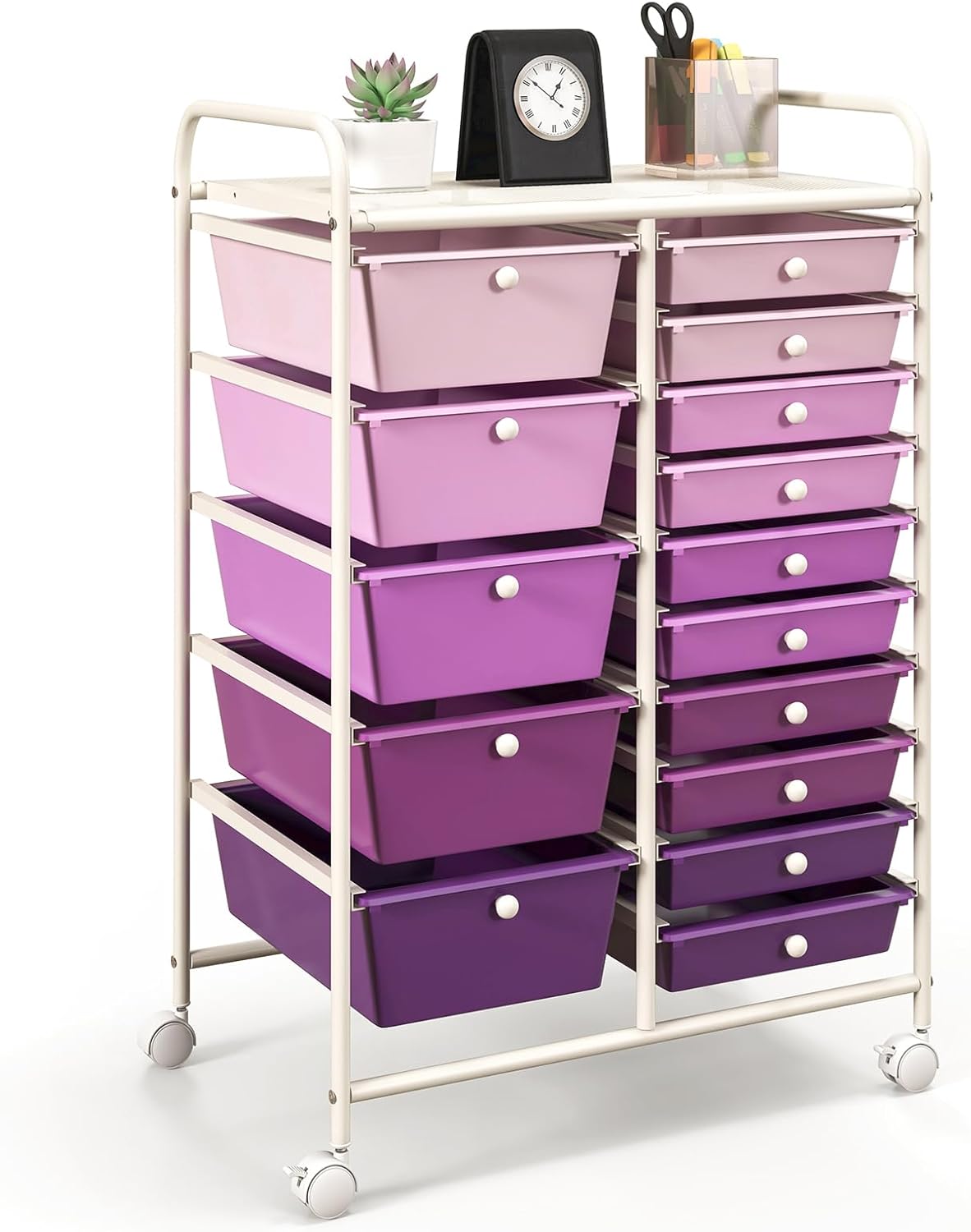 GOFLAME 15-Drawer Rolling Storage Cart, Multipurpose Movable Organizer Cart, Utility Cart for Home