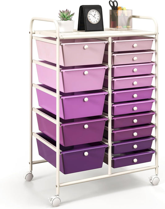 GOFLAME 15-Drawer Rolling Storage Cart, Multipurpose Movable Organizer Cart, Utility Cart for Home