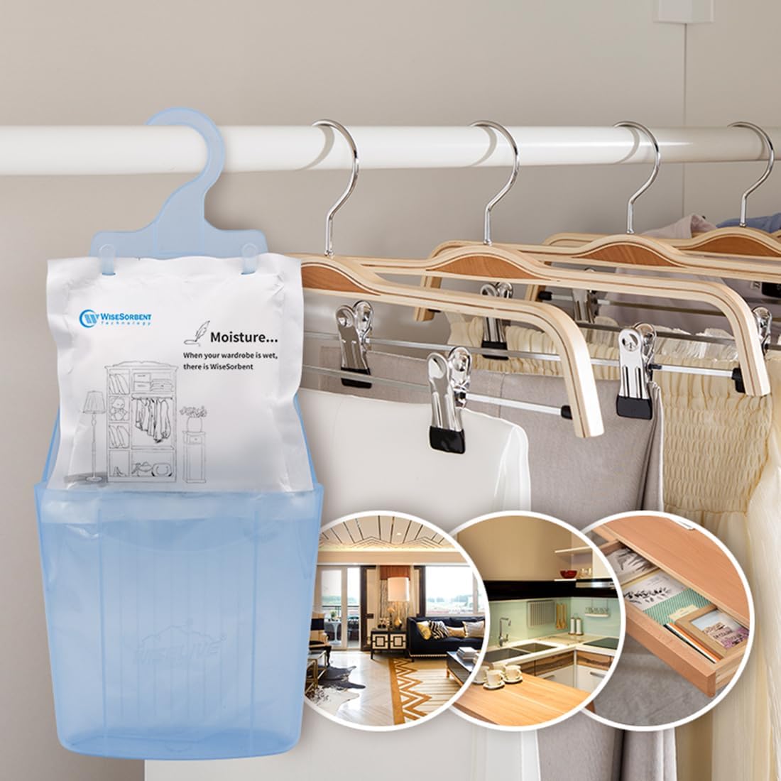Moisture Absorber Packets with Plastic Case & Hook, Odor Eliminator, Leak Proof, Fragrance Free