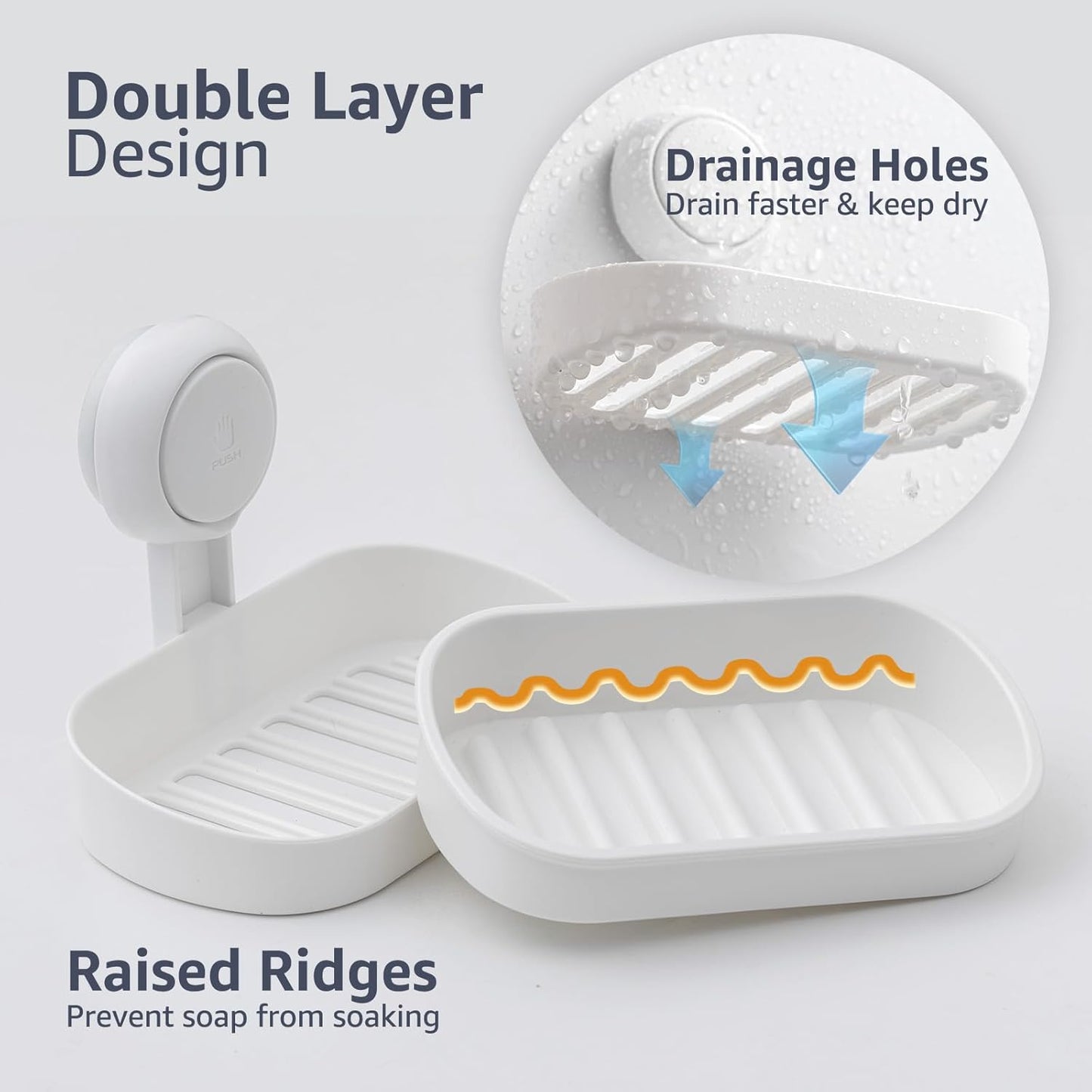 LEVERLOC Soap Dish Holder for Shower Suction Cup Wall Mounted Self Draining NO-Drilling Removable