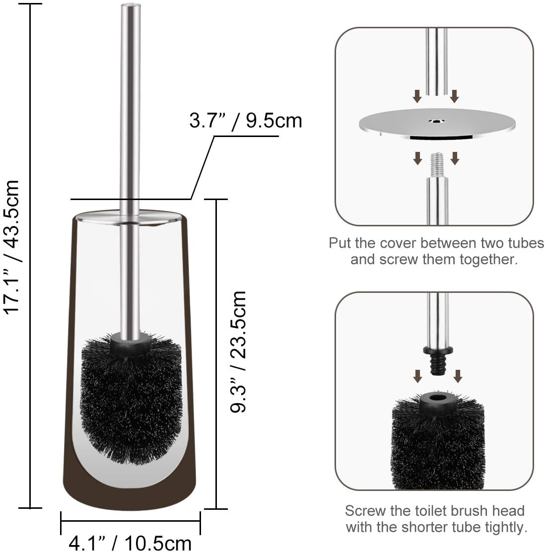 Toilet Brush and Holder, 2 Pack Toilet Brush with 304 Stainless Steel Long Handle, Toilet Bowl