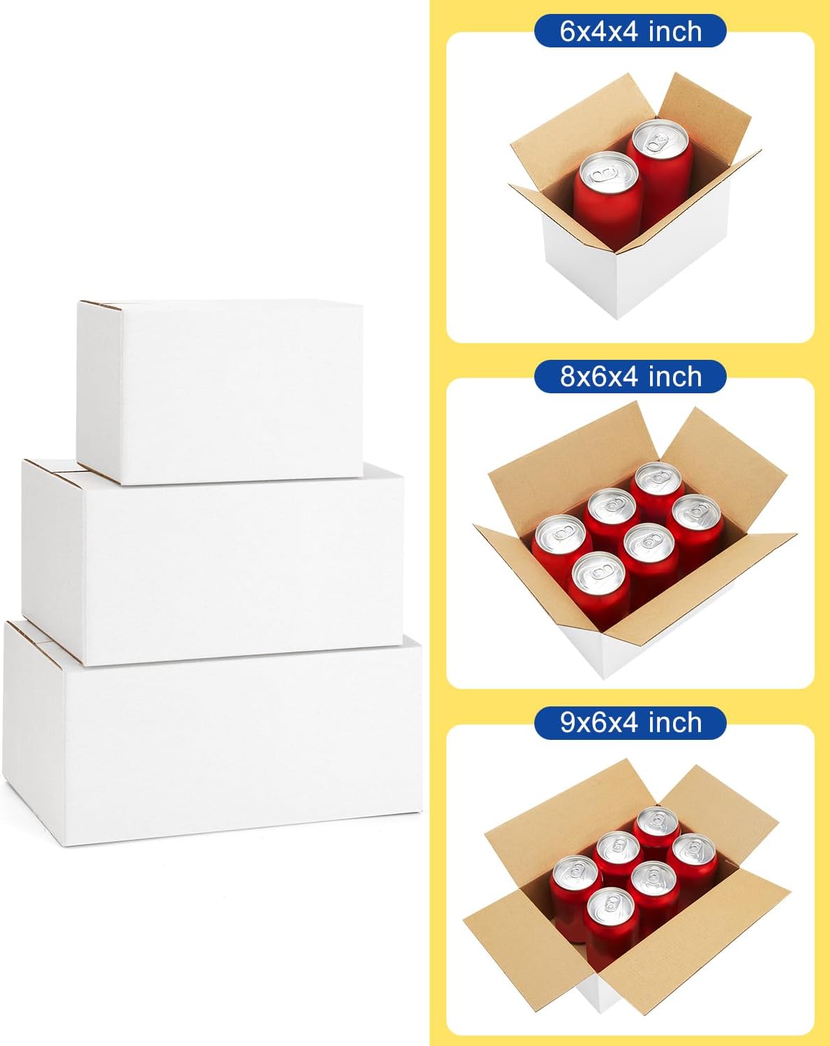 Assorted-Sizes-Shipping-Boxes-45-Pack: 6x4x4 & 8x6x4 & 9x6x4 Small-Shipping-Boxes-Mailers, White